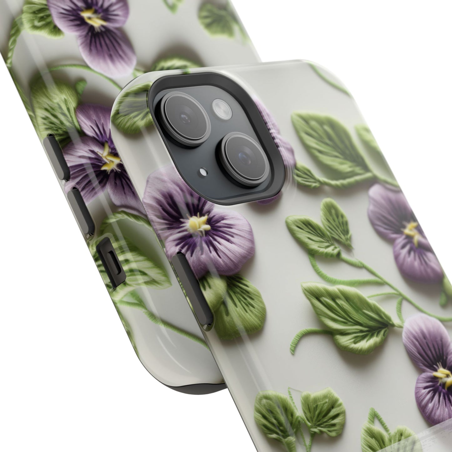 February Birth Flower Phone Case • Violet Embroidery iPhone Cover • MagSafe Gift for Her