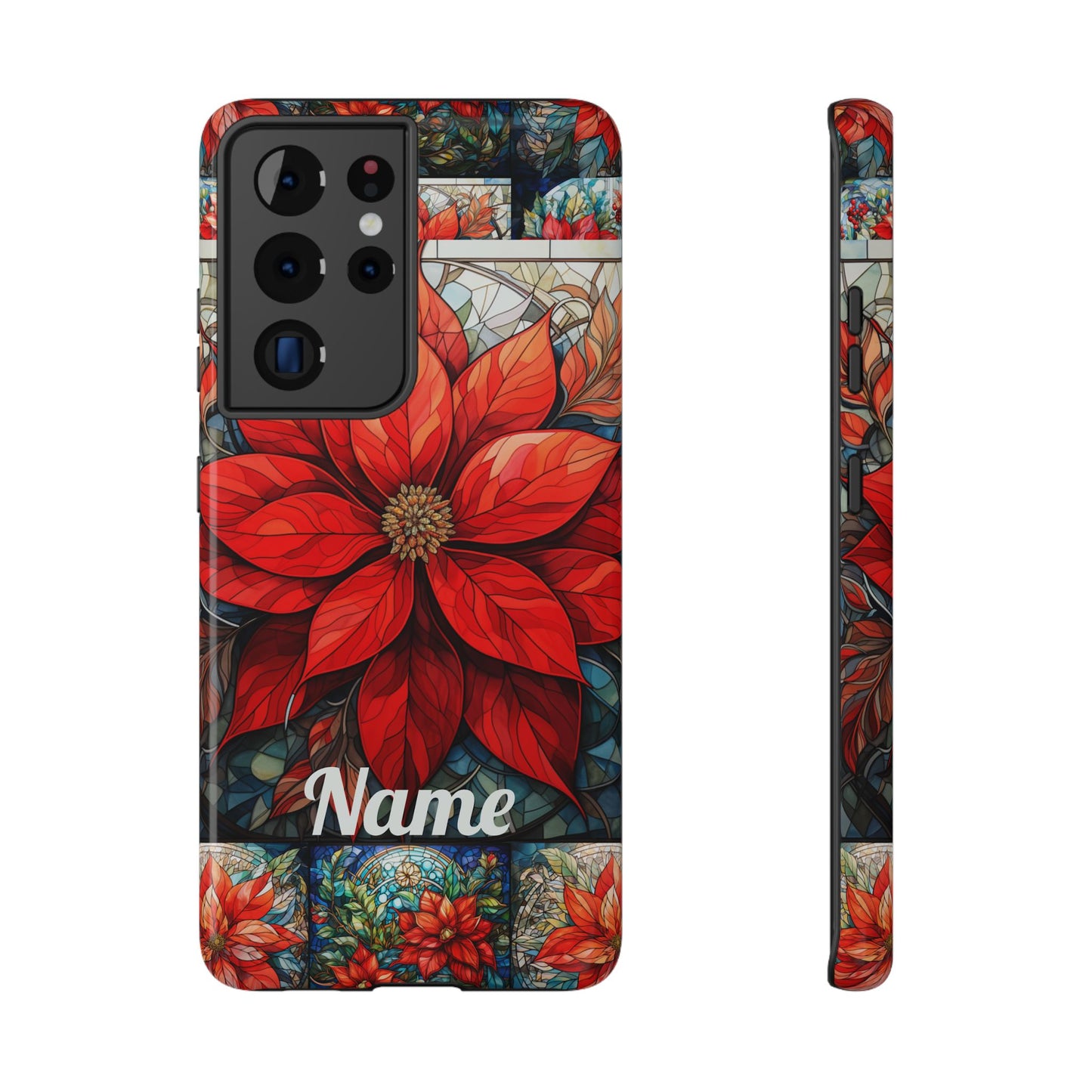Christmas Poinsettia Stained Glass Phone Case - Personalized Christmas Phone Case Impact-Resistant Case