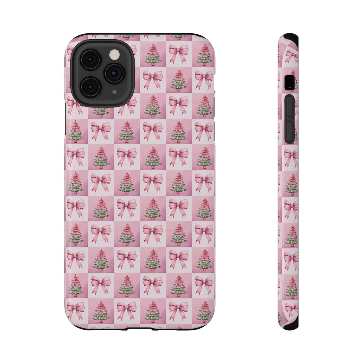 Pink Retro Christmas Tree & Coquette Phone Case - Christmas Phone Case Impact-Resistant Cases iPhone Samsung