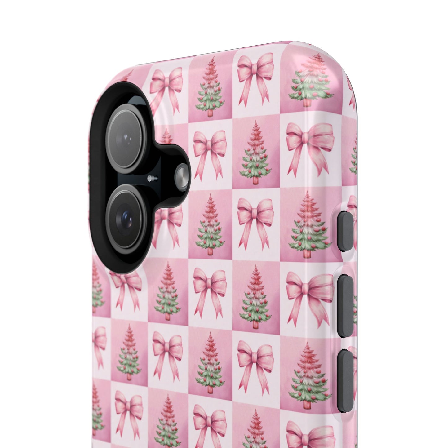 Pink Retro Christmas Tree & Coquette Phone Case - Personalized Christmas Phone Case Impact-Resistant Cases iPhone Samsung