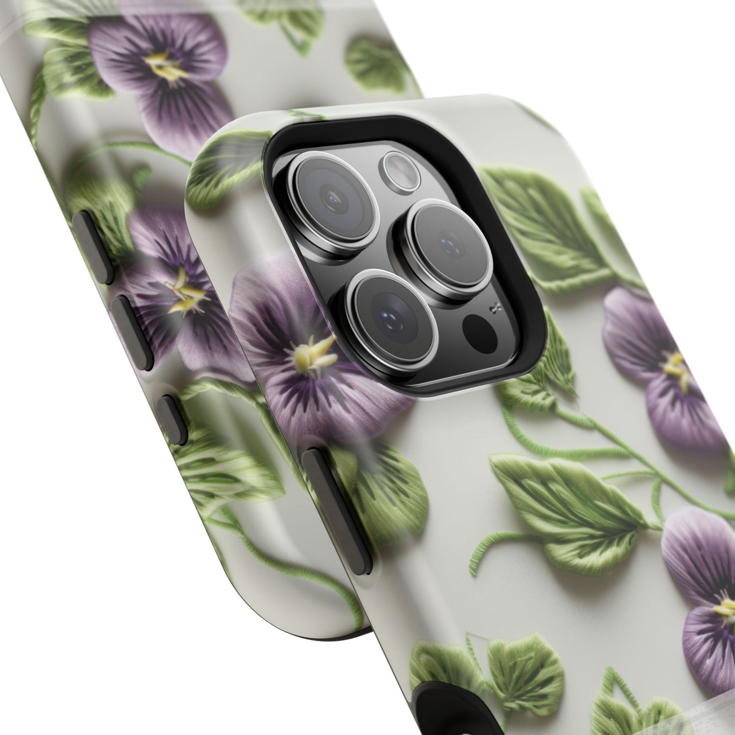 February Birth Flower Phone Case • Violet Embroidery iPhone Cover • MagSafe Gift for Her