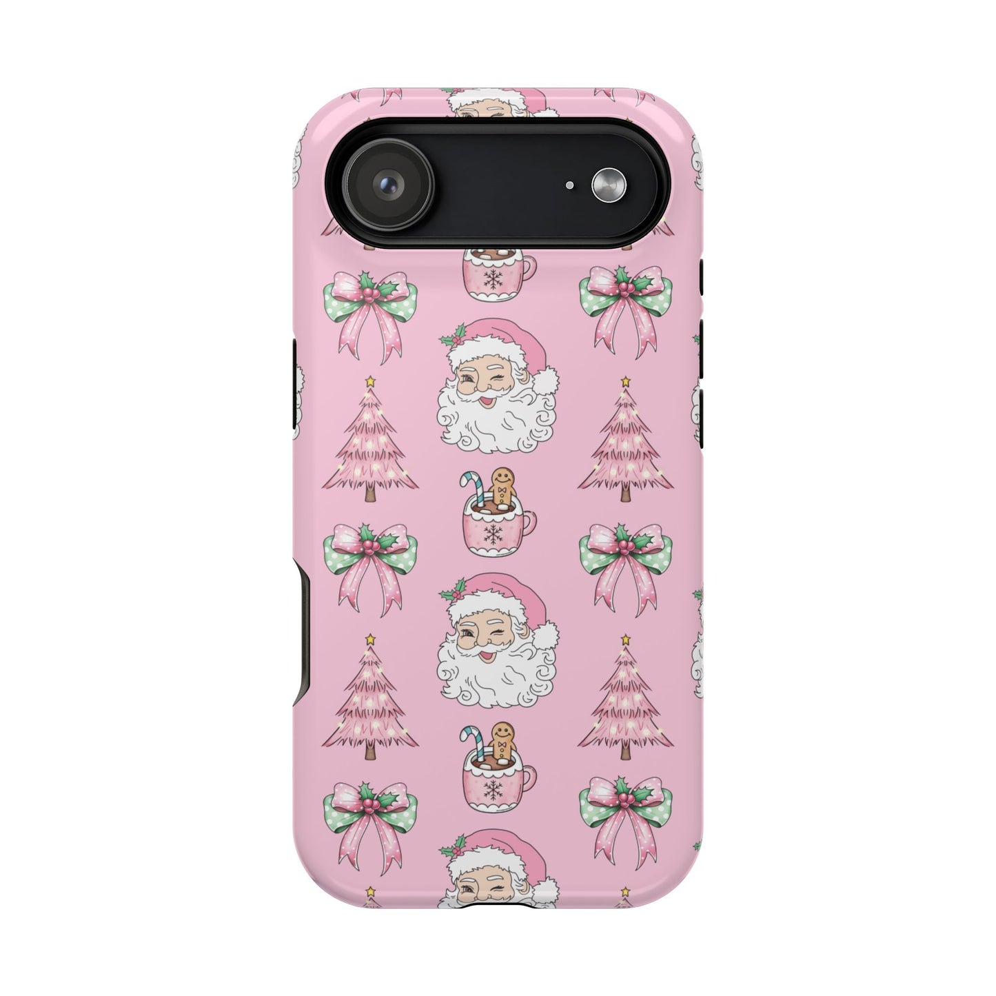 Pink Retro Santa & Coquette Bow Christmas Phone Case - Christmas Phone Case Impact-Resistant Case