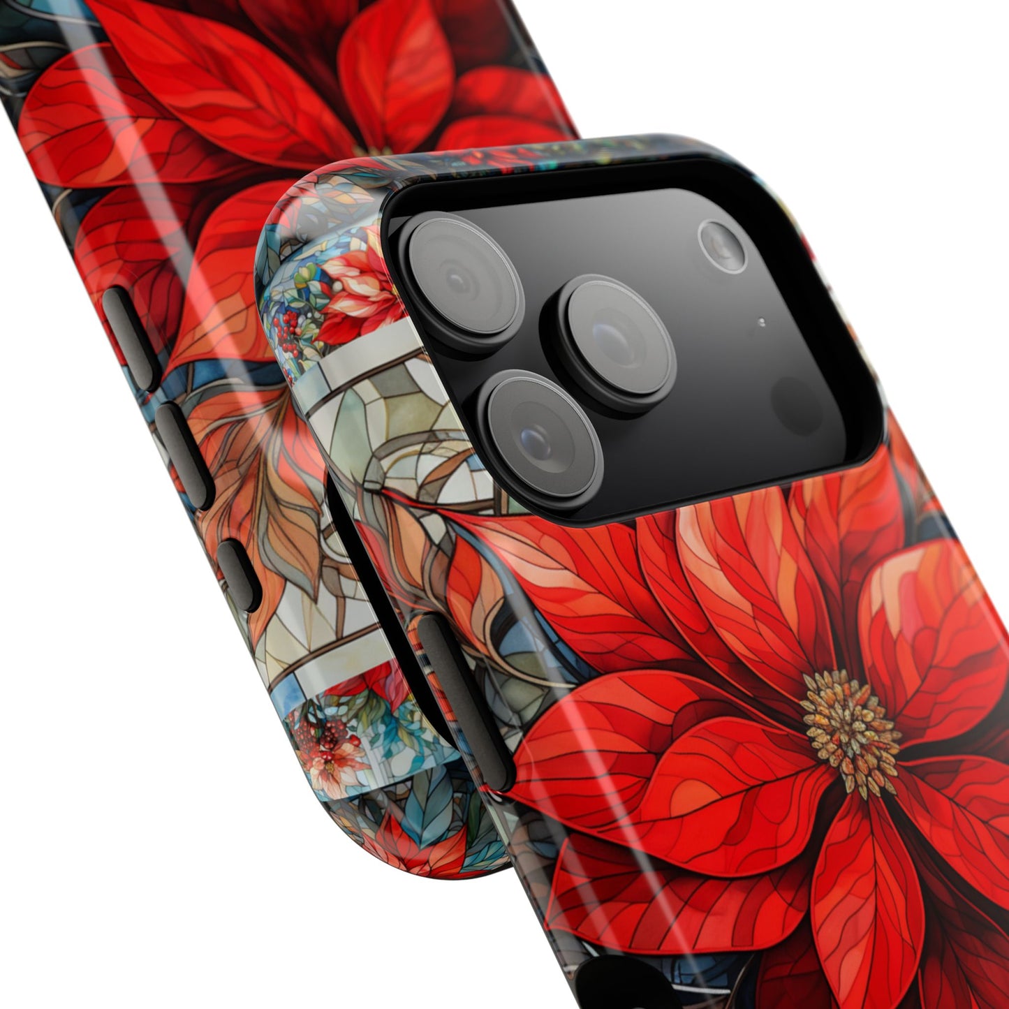 Christmas Poinsettia Stained Glass Phone Case - Personalized Christmas Phone Case Impact-Resistant Case