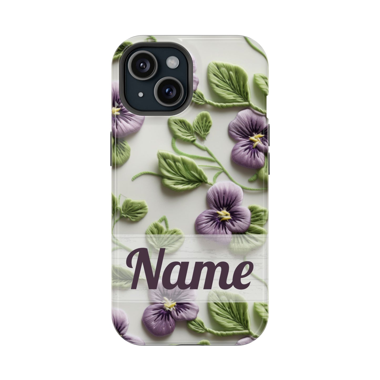 February Birth Flower Phone Case • Violet Embroidery iPhone Cover • MagSafe Gift for Her