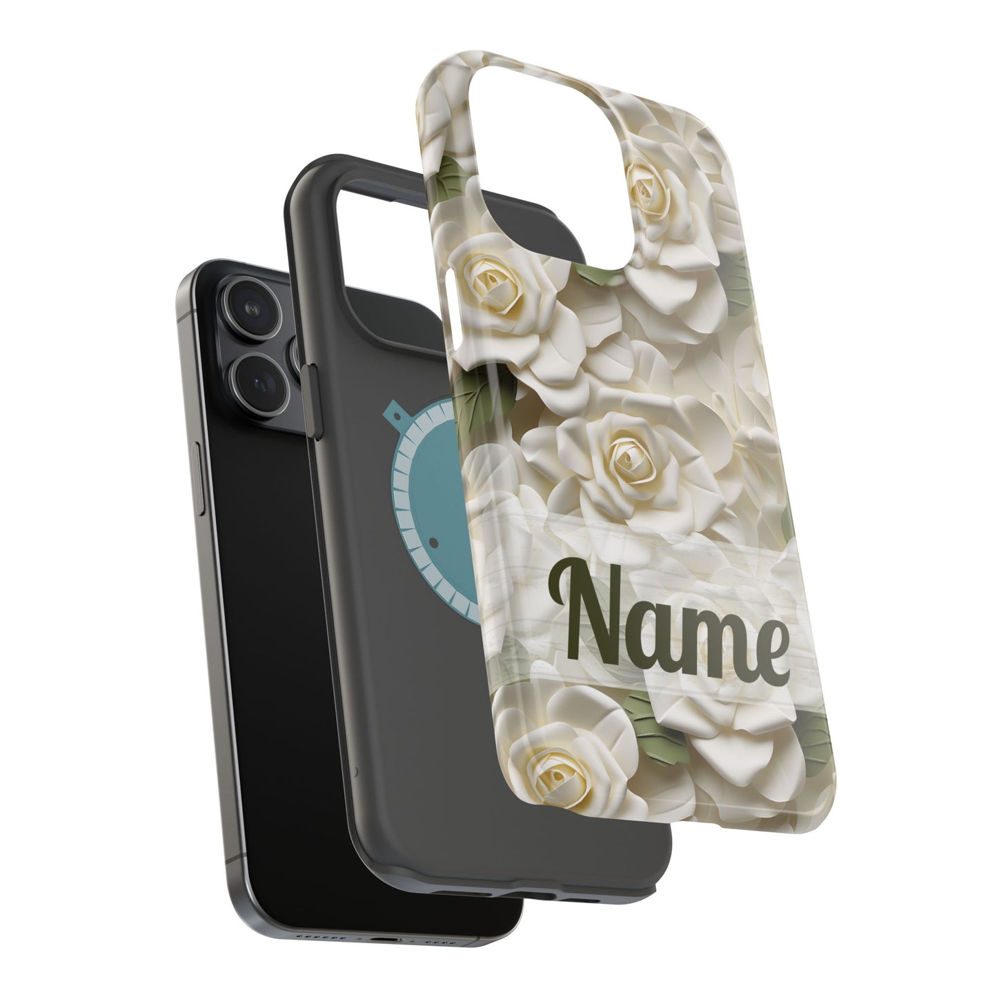 June Birth Flower Phone Case • White Paper Rose iPhone Cover • 3D Floral MagSafe Gift