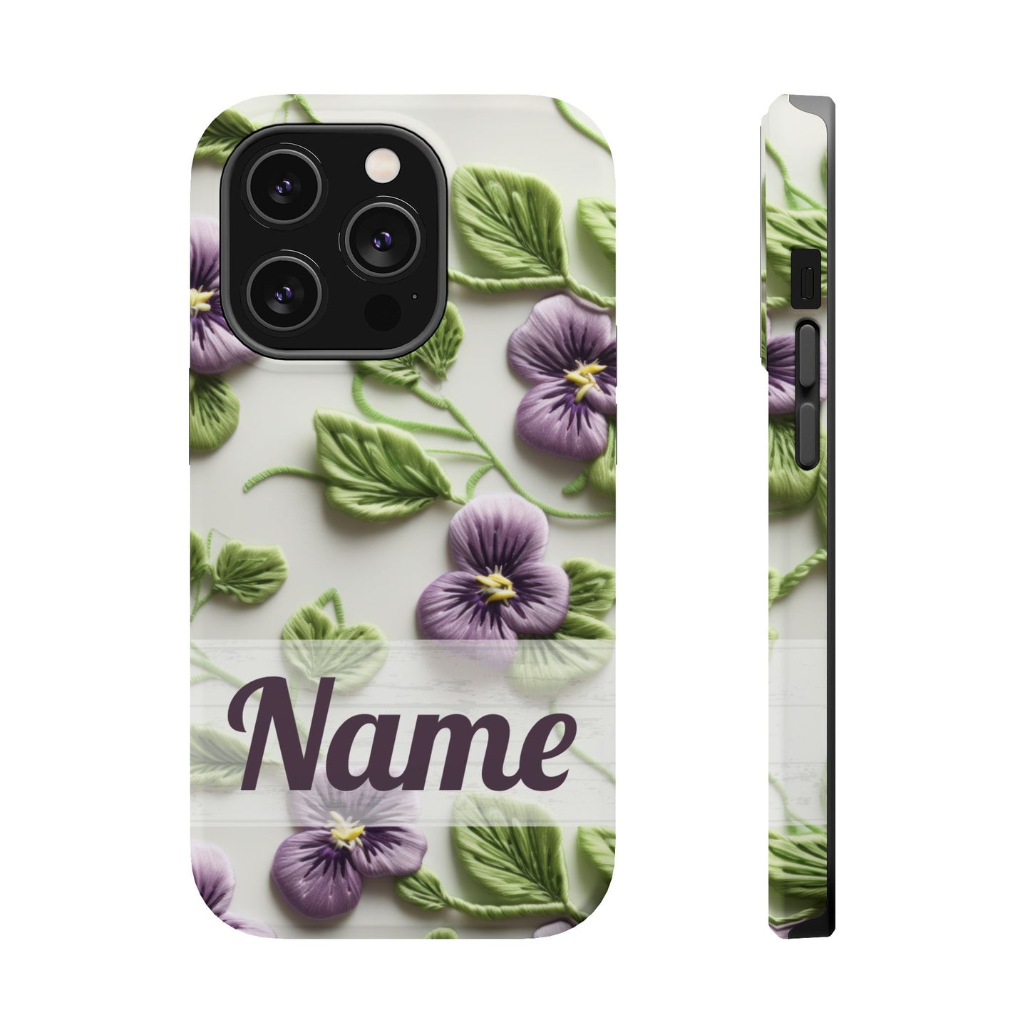 February Birth Flower Phone Case • Violet Embroidery iPhone Cover • MagSafe Gift for Her