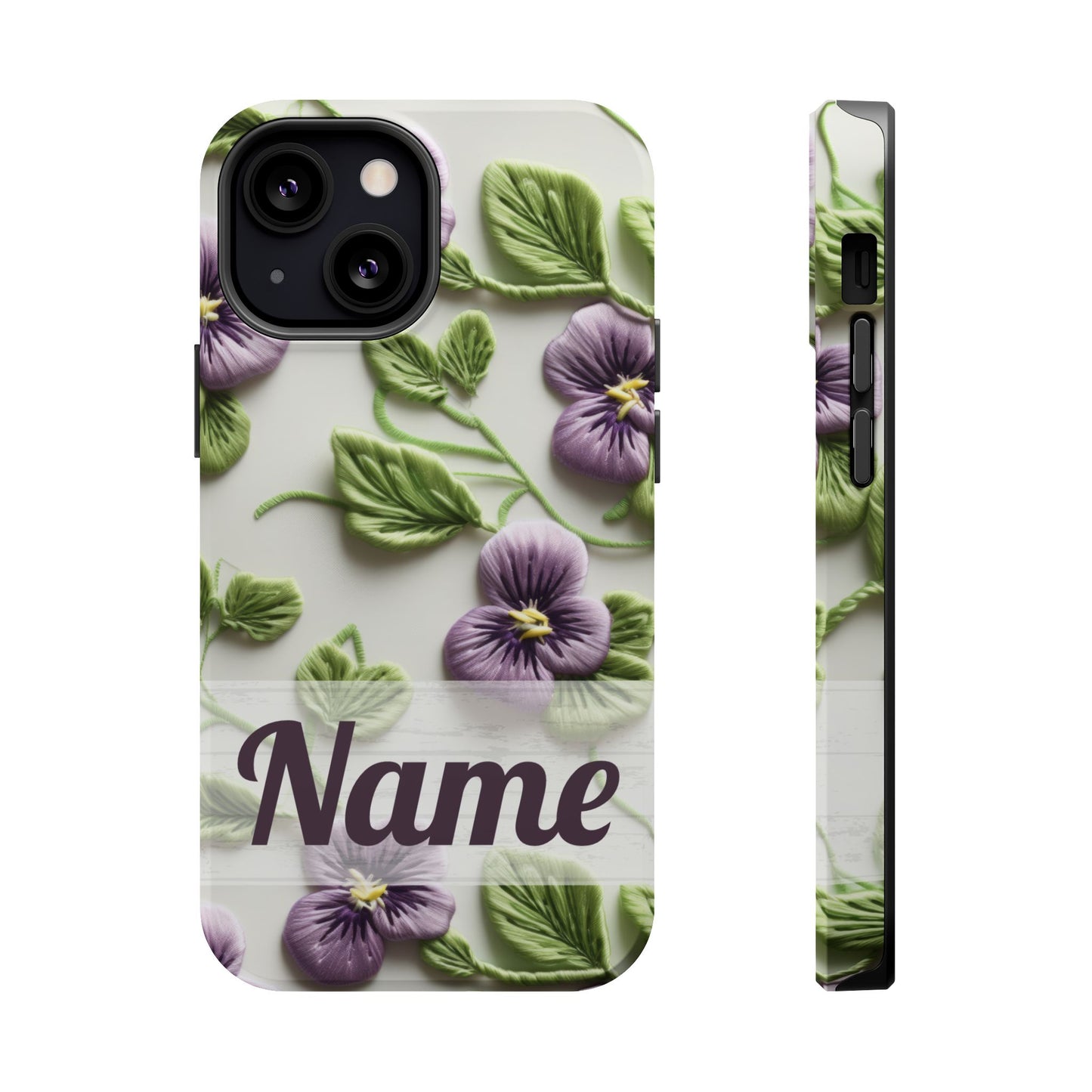 February Birth Flower Phone Case • Violet Embroidery iPhone Cover • MagSafe Gift for Her