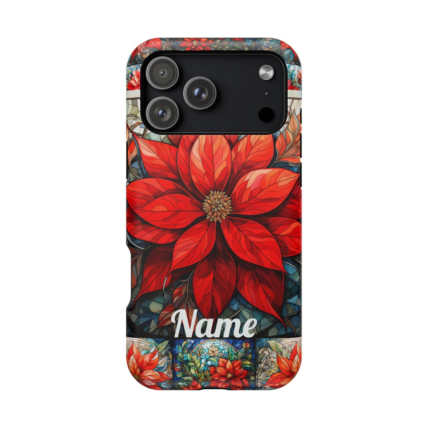 Christmas Poinsettia Stained Glass Phone Case - Personalized Christmas Phone Case Impact-Resistant Case