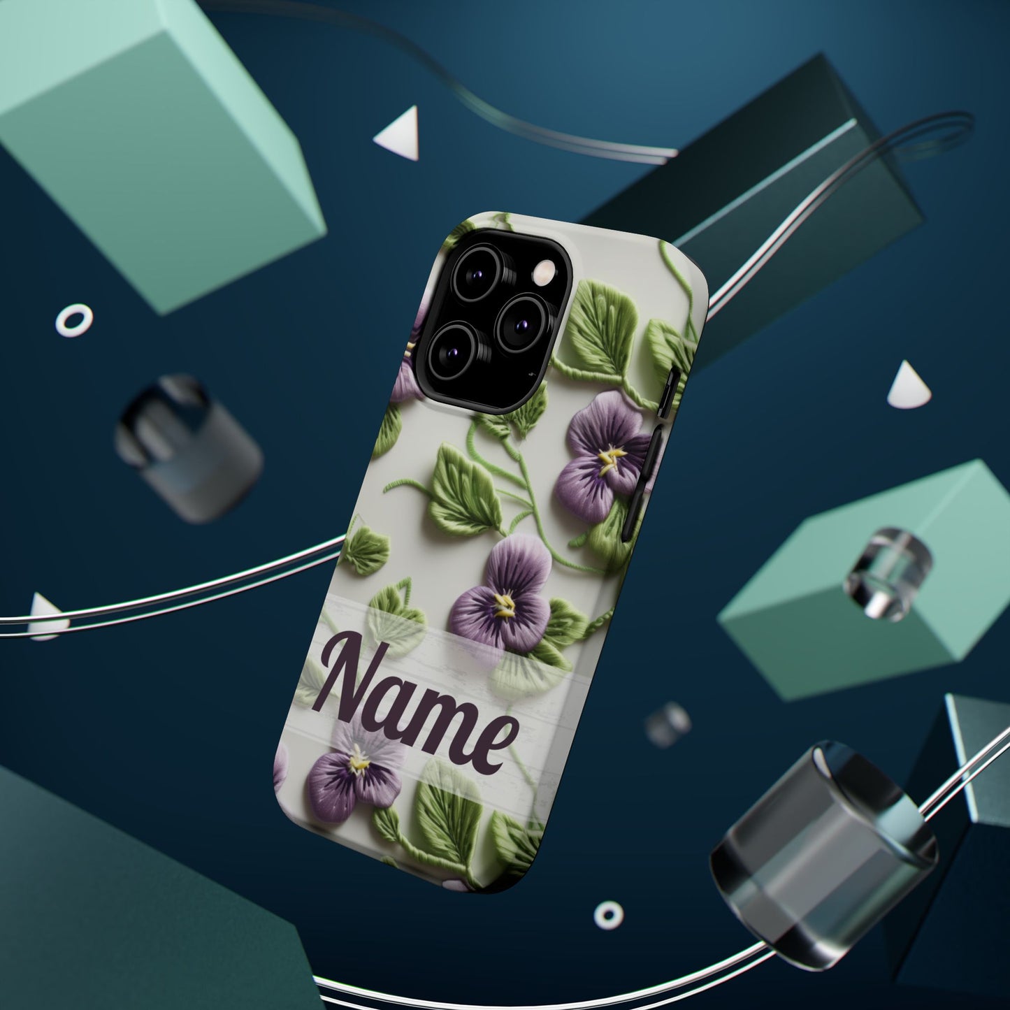 February Birth Flower Phone Case • Violet Embroidery iPhone Cover • MagSafe Gift for Her