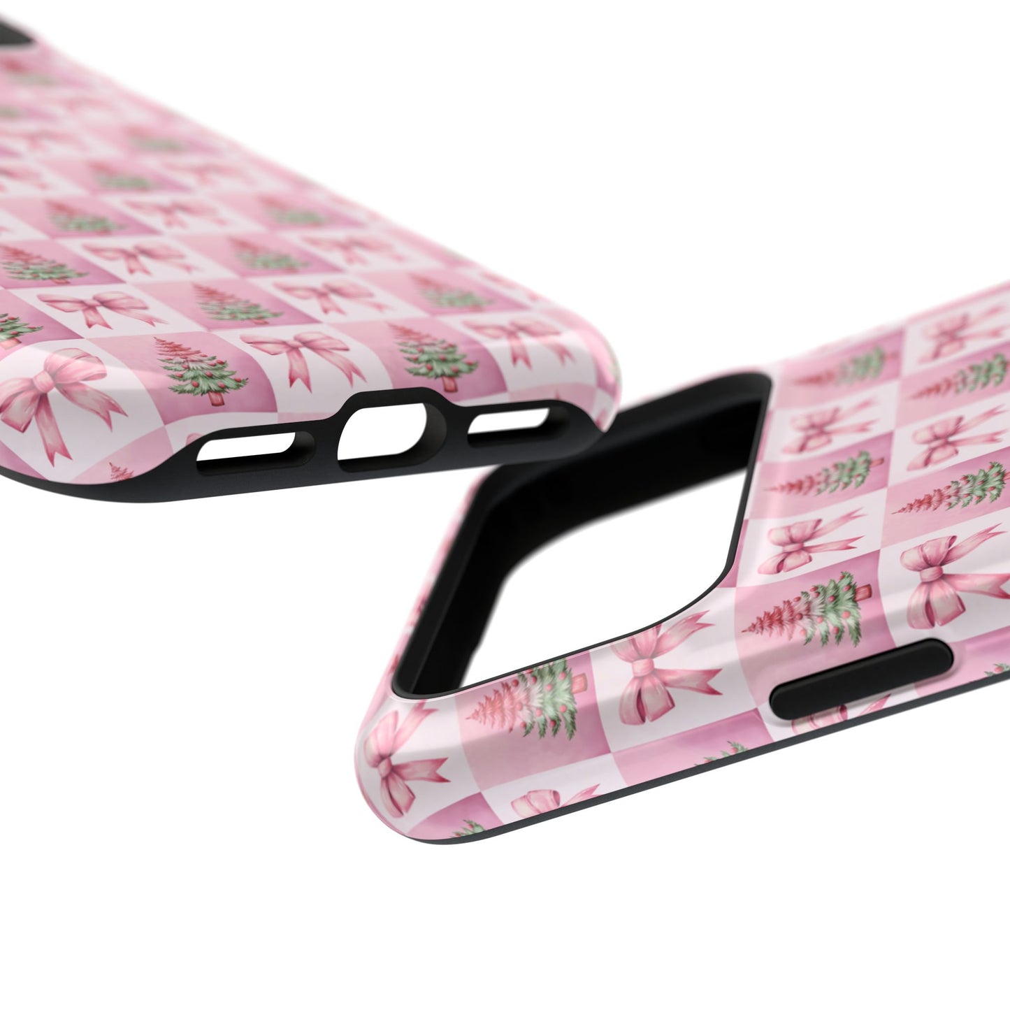 Pink Retro Christmas Tree & Coquette Phone Case - Christmas Phone Case Impact-Resistant Cases iPhone Samsung