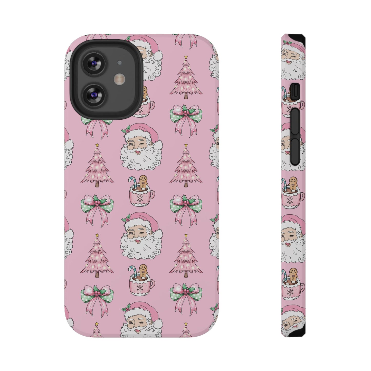 Pink Retro Santa & Coquette Bow Christmas Phone Case - Christmas Phone Case Impact-Resistant Case