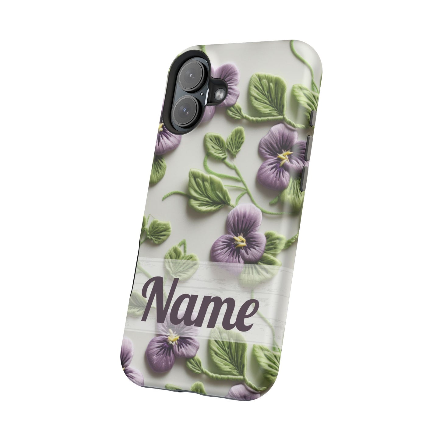 February Birth Flower Phone Case • Violet Embroidery iPhone Cover • MagSafe Gift for Her