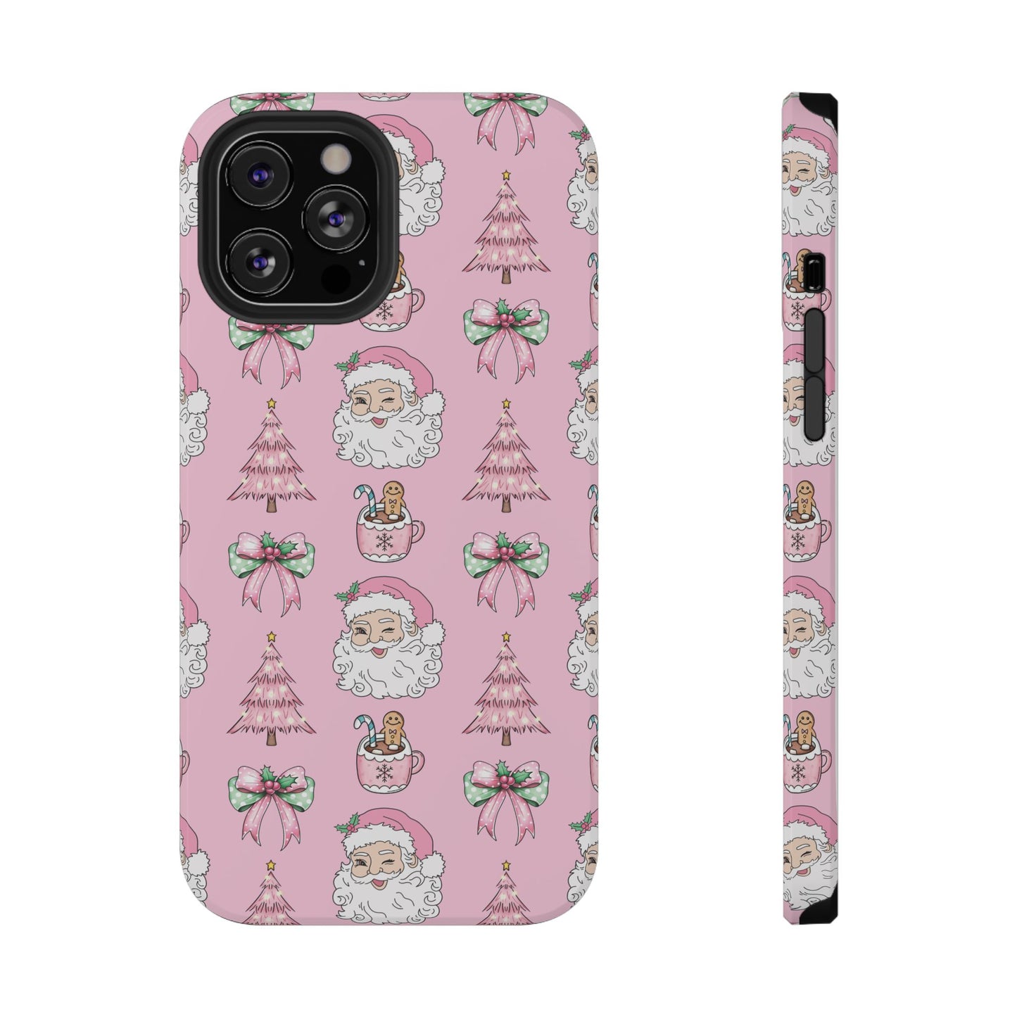 Pink Retro Santa & Coquette Bow Christmas Phone Case - Christmas Phone Case Impact-Resistant Case