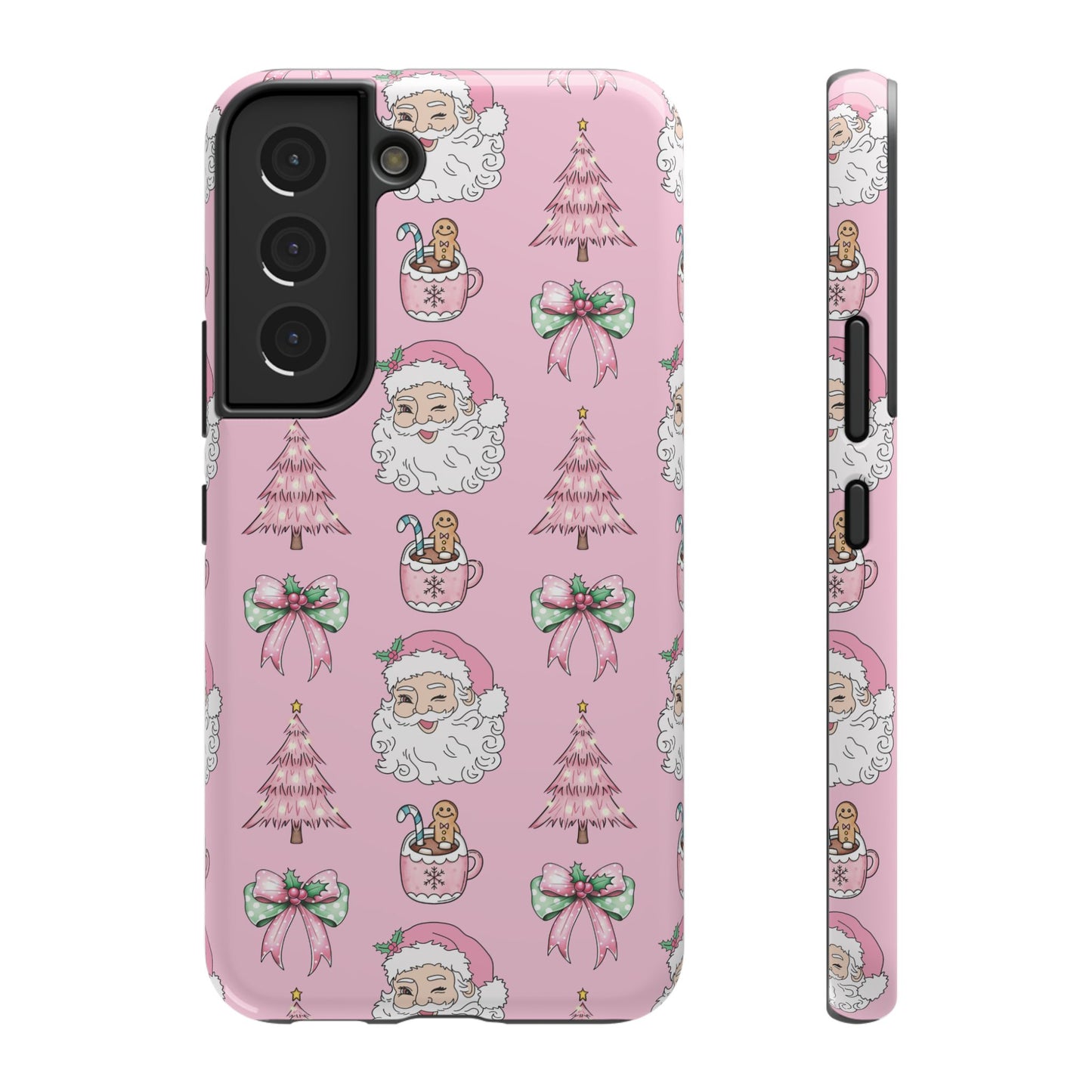 Pink Retro Santa & Coquette Bow Christmas Phone Case - Christmas Phone Case Impact-Resistant Case