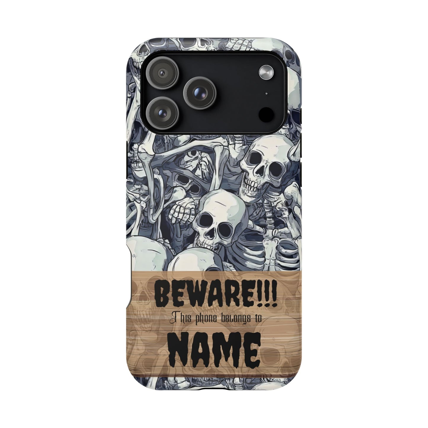 Custom, Personalized Halloween Magnetic Tough Cases for iPhone - Beware Skulls with Name