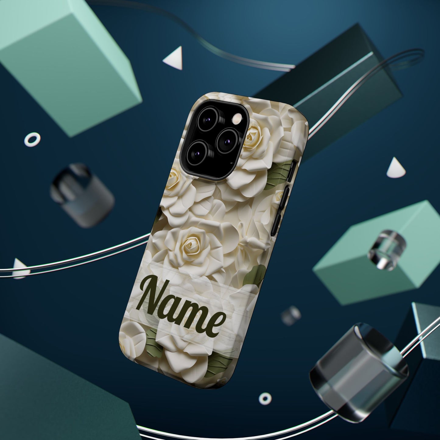 June Birth Flower Phone Case • White Paper Rose iPhone Cover • 3D Floral MagSafe Gift