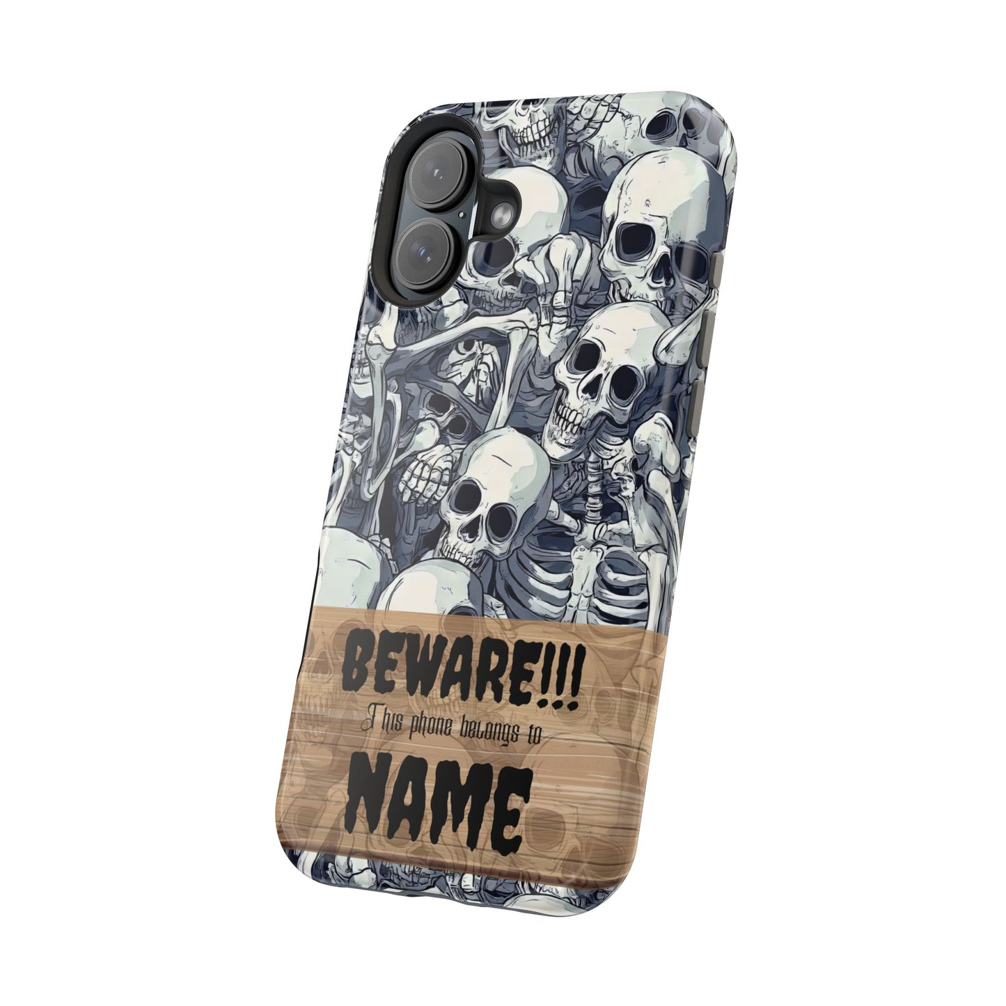 Custom, Personalized Halloween Magnetic Tough Cases for iPhone - Beware Skulls with Name