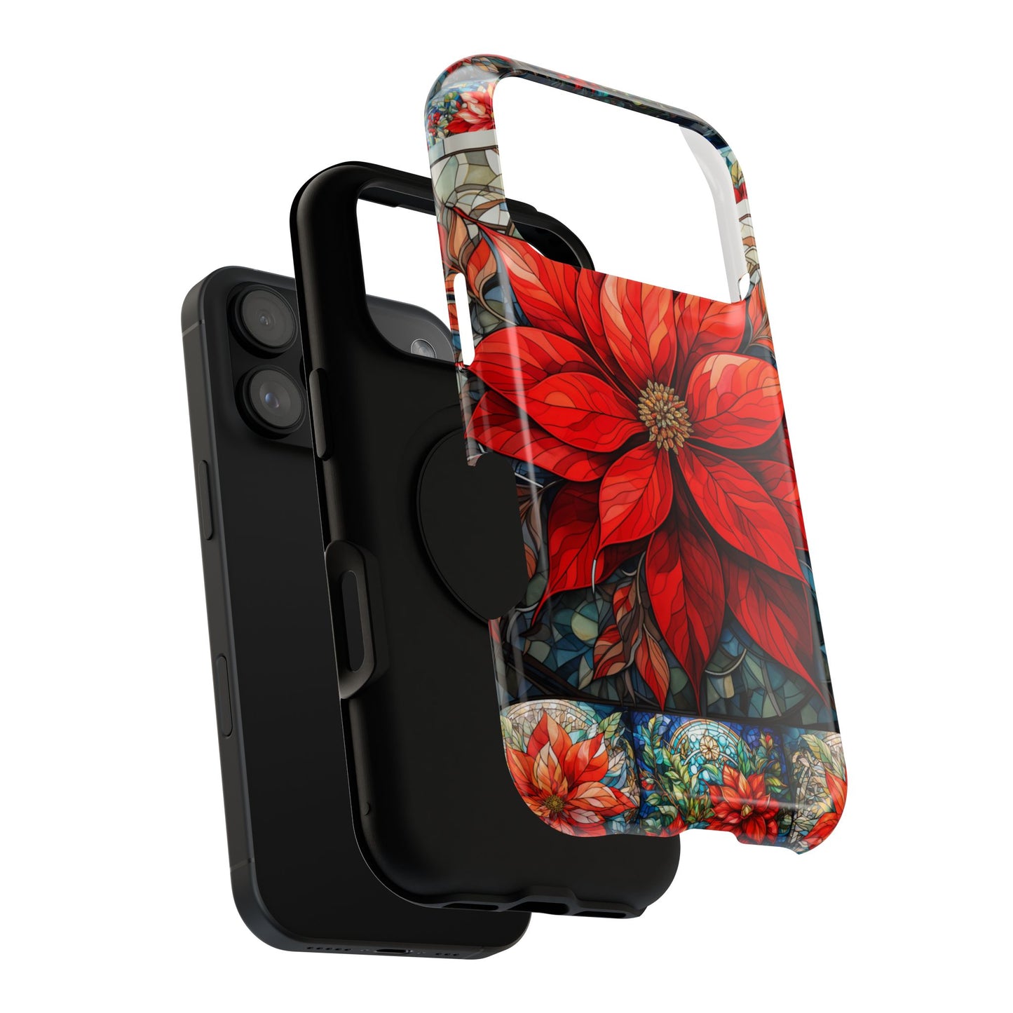 Christmas Poinsettia Stained Glass Phone Case - Christmas Phone Case Impact-Resistant Case