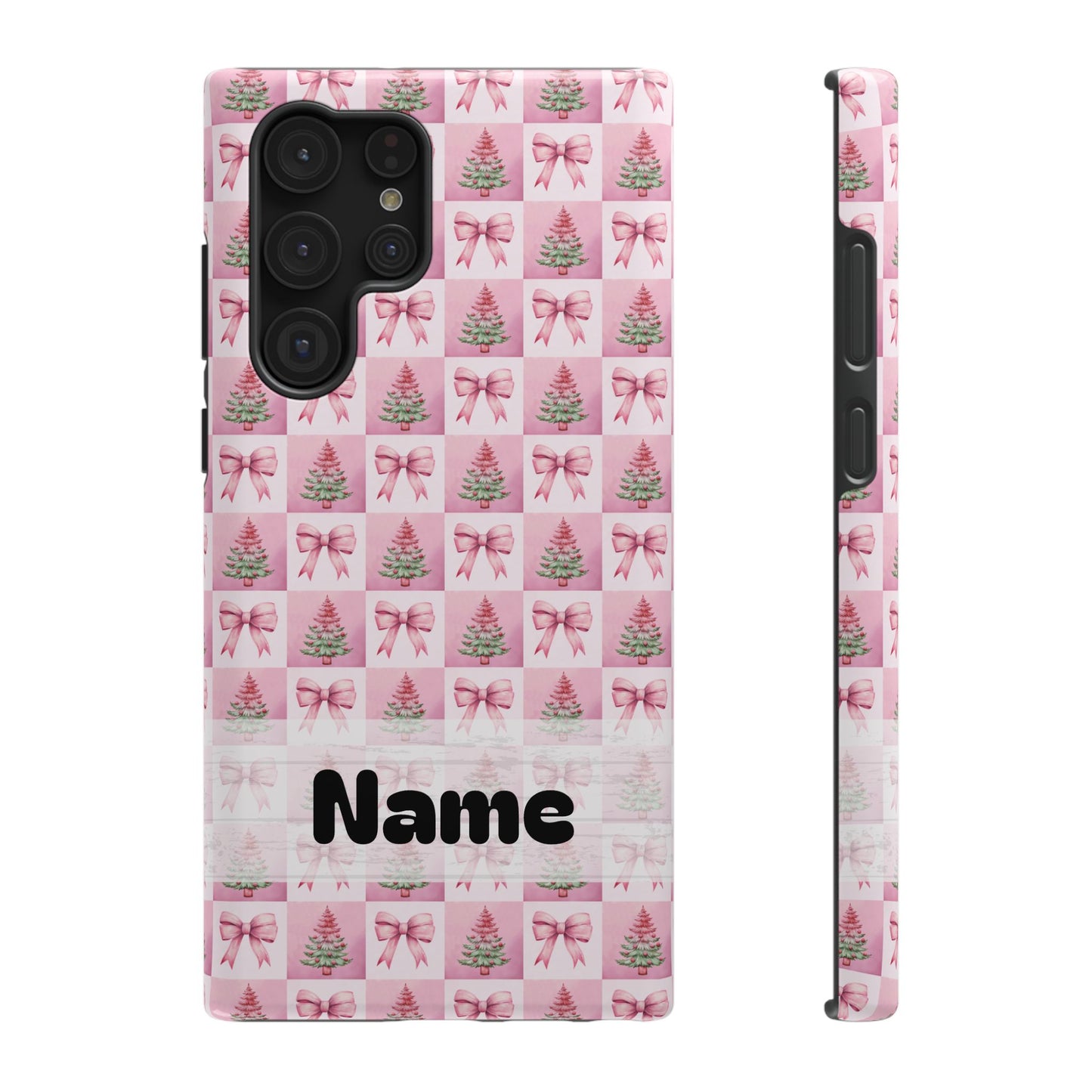 Pink Retro Christmas Tree & Coquette Phone Case - Personalized Christmas Phone Case Impact-Resistant Cases iPhone Samsung