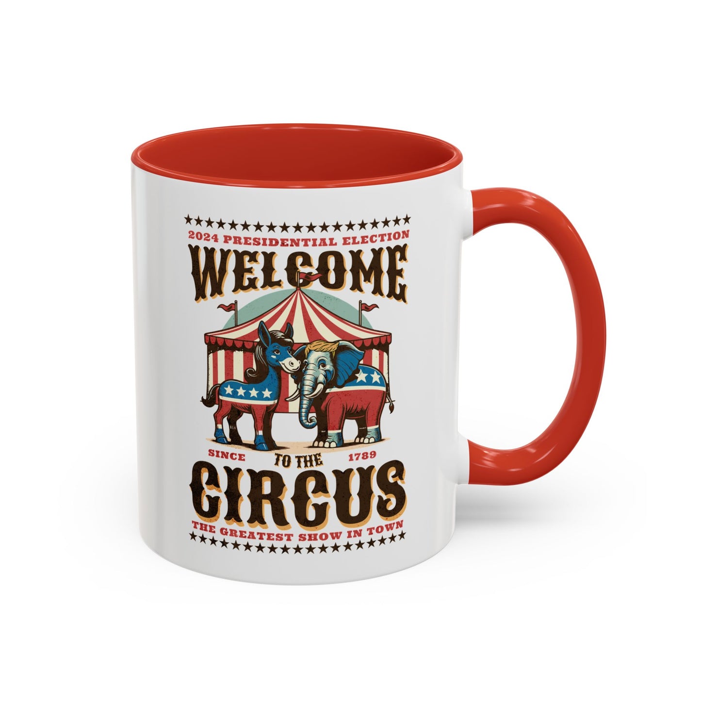 Political Circus Coffee Mug (11, 15oz) - Republican Democrat Independent Elephant Donkey