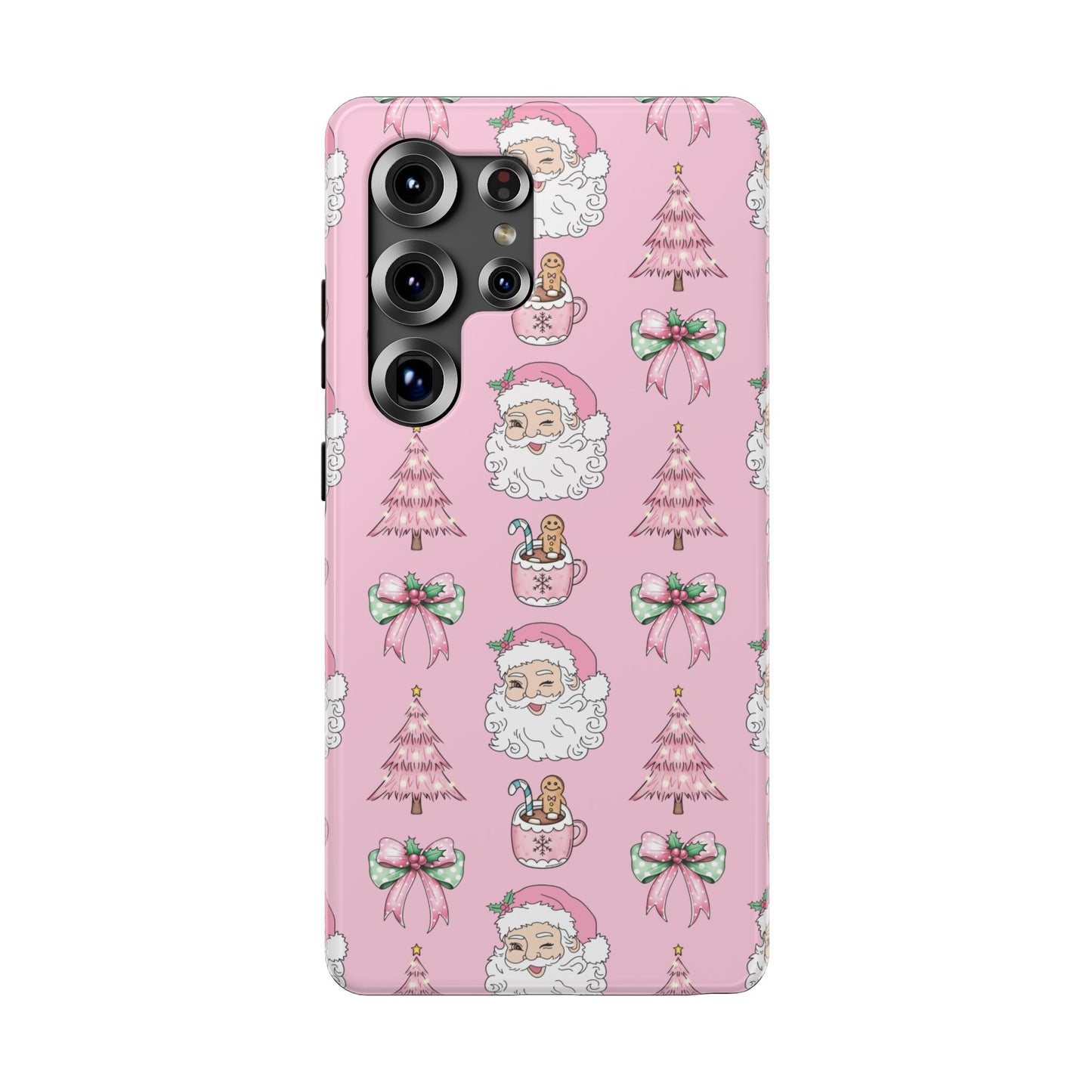 Pink Retro Santa & Coquette Bow Christmas Phone Case - Christmas Phone Case Impact-Resistant Case