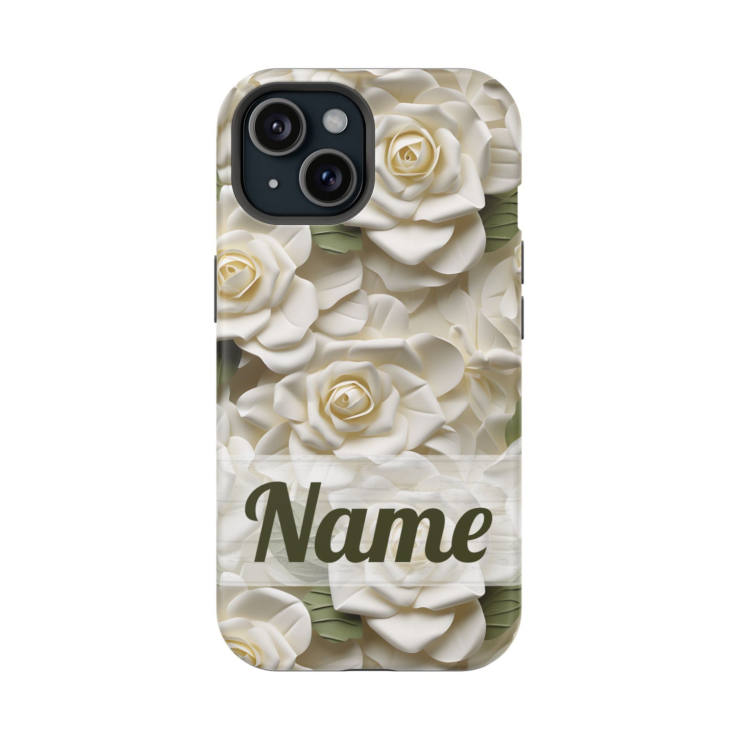 June Birth Flower Phone Case • White Paper Rose iPhone Cover • 3D Floral MagSafe Gift