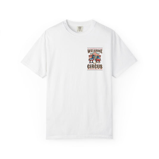 Camiseta de circo político de dos caras | Camiseta unisex teñida con sátira de elefante y burro, colores cómodos para elecciones 1717
