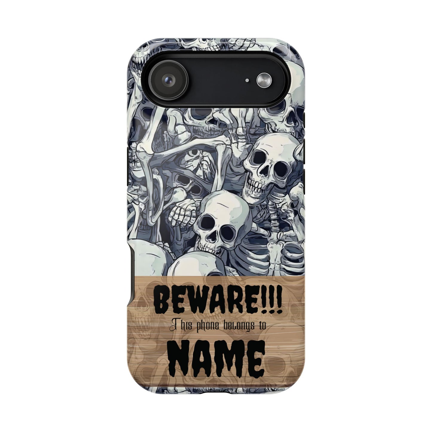 Custom, Personalized Halloween Magnetic Tough Cases for iPhone - Beware Skulls with Name