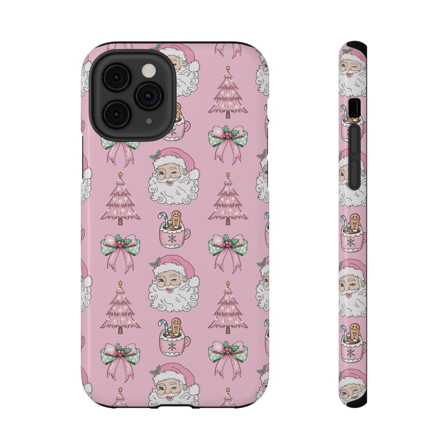 Pink Retro Santa & Coquette Bow Christmas Phone Case - Christmas Phone Case Impact-Resistant Case