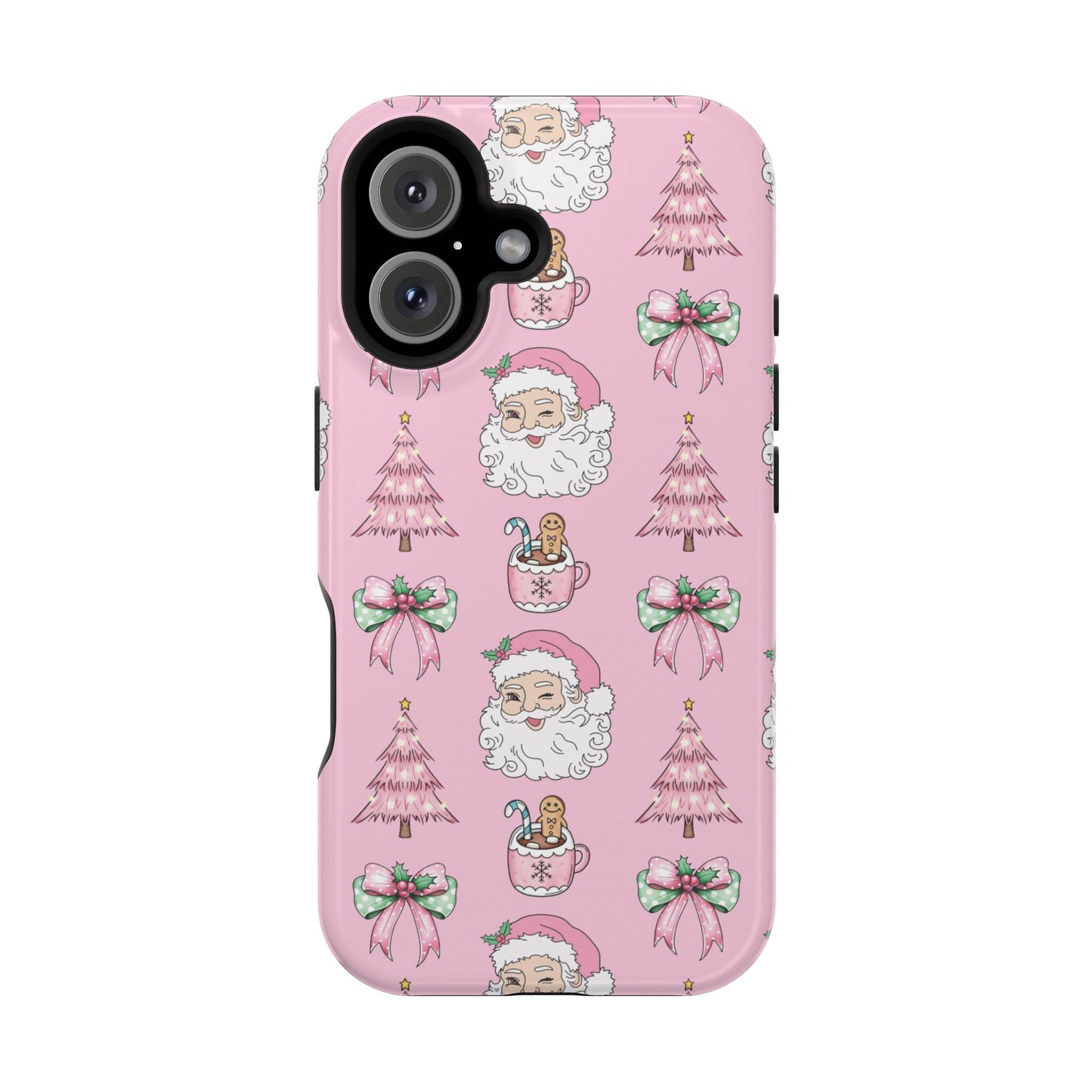 Pink Retro Santa & Coquette Bow Christmas Phone Case - Christmas Phone Case Impact-Resistant Case