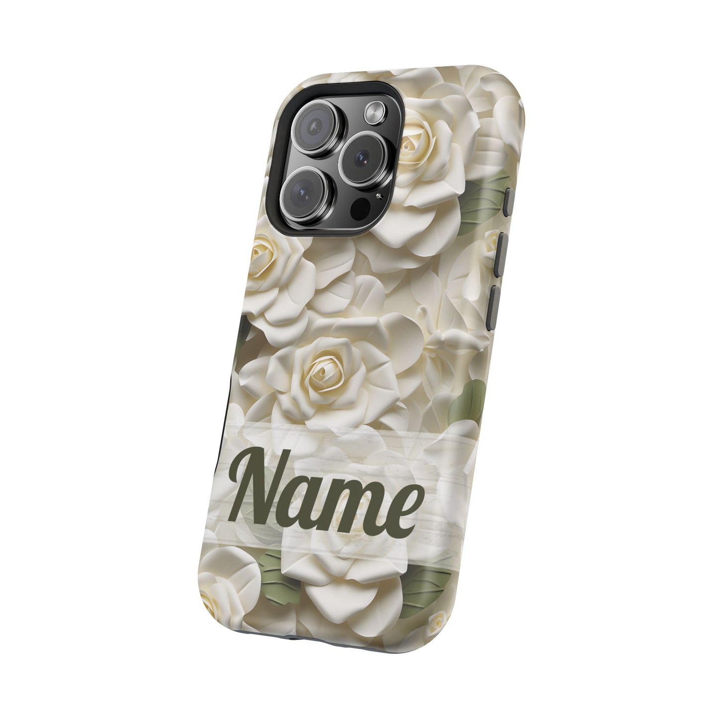 June Birth Flower Phone Case • White Paper Rose iPhone Cover • 3D Floral MagSafe Gift