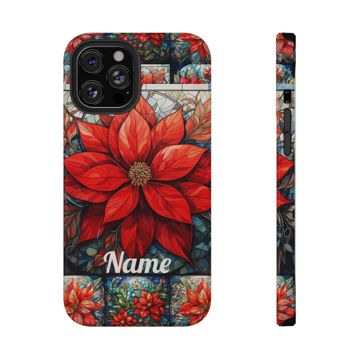 Christmas Poinsettia Stained Glass Phone Case - Personalized Christmas Phone Case Impact-Resistant Case