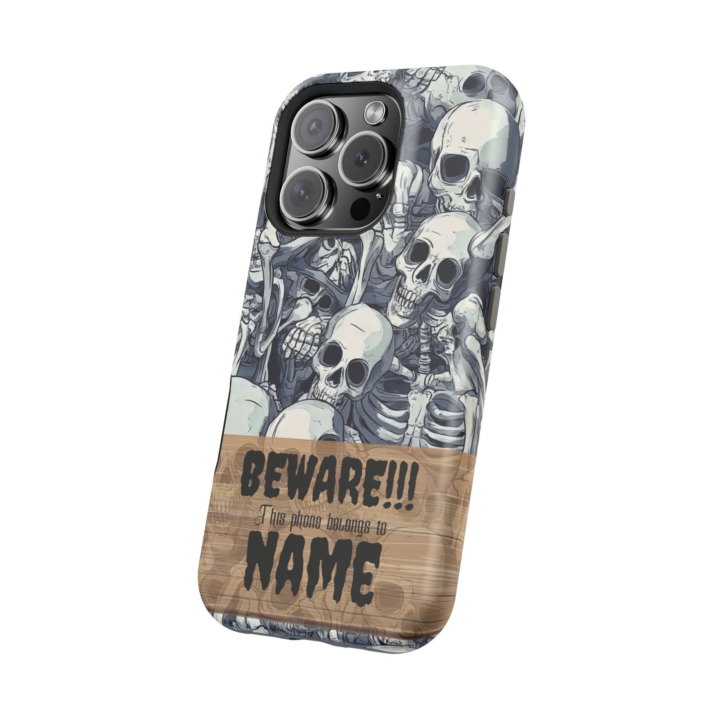 Custom, Personalized Halloween Magnetic Tough Cases for iPhone - Beware Skulls with Name