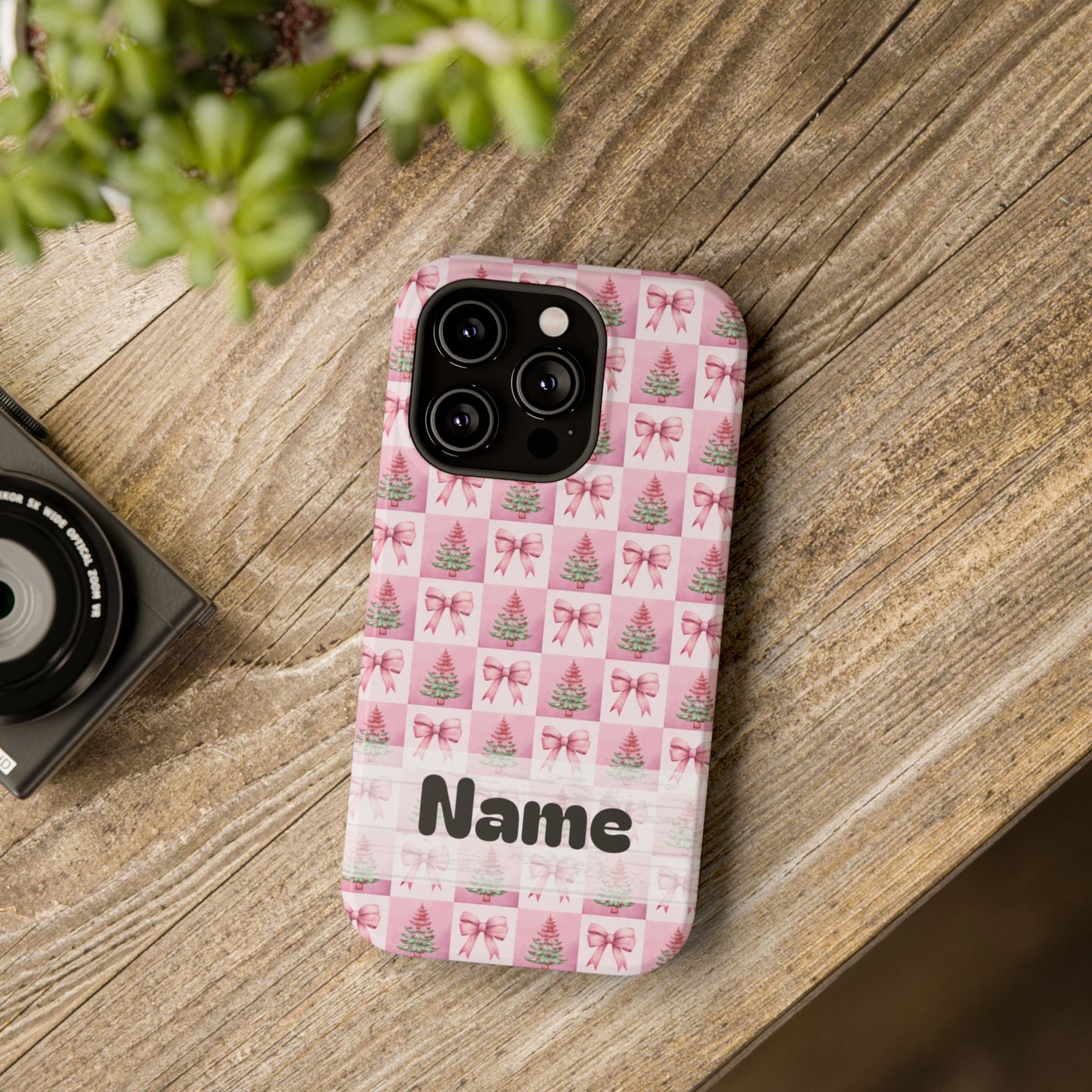 Pink Retro Christmas Tree & Coquette Phone Case - Personalized Christmas Phone Case Impact-Resistant Cases iPhone Samsung