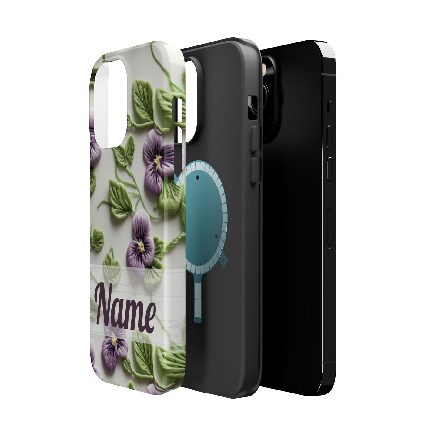 February Birth Flower Phone Case • Violet Embroidery iPhone Cover • MagSafe Gift for Her