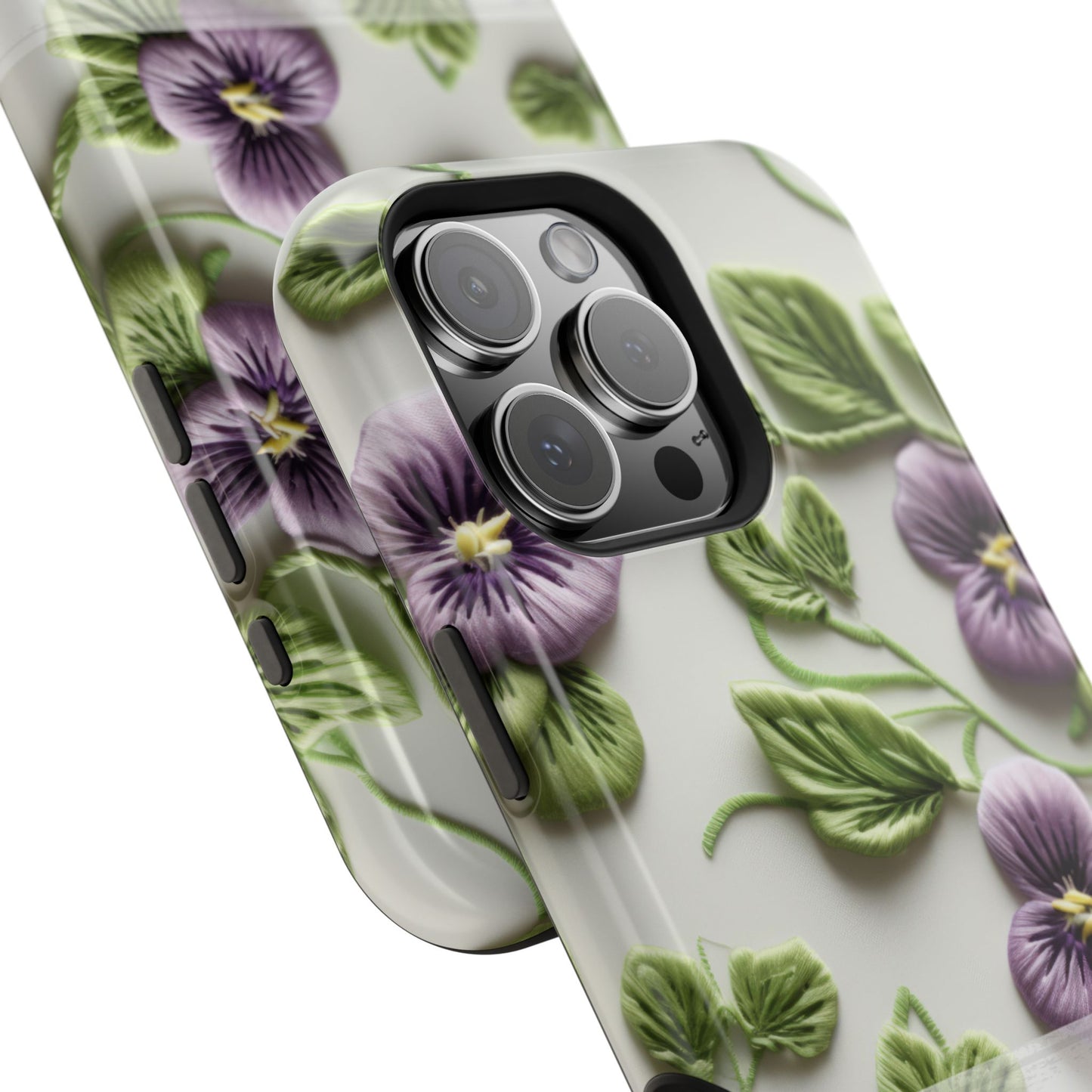 February Birth Flower Phone Case • Violet Embroidery iPhone Cover • MagSafe Gift for Her