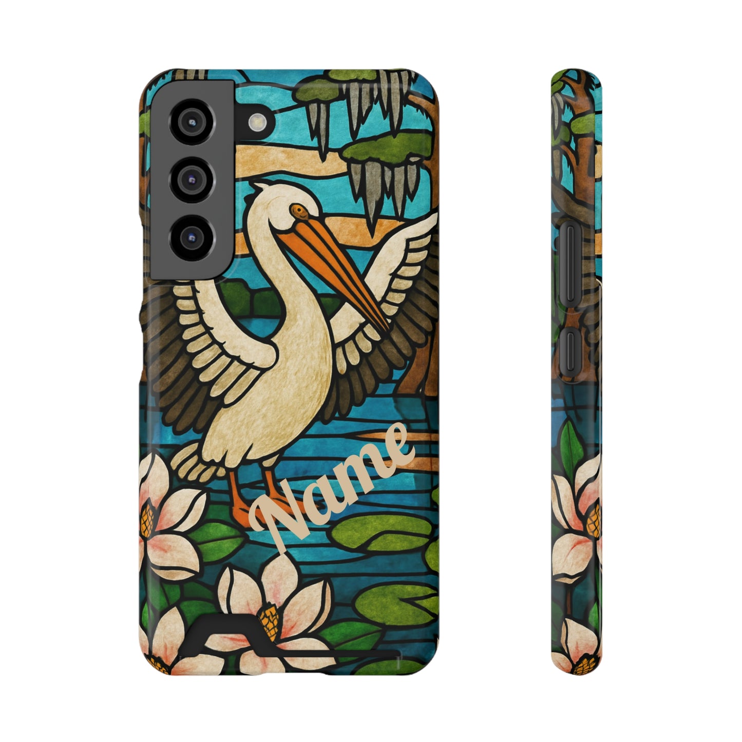 CAJUN DEB MDS Awareness Phone Case With Card Holder, Pelican, Stained Glass case, Louisiana phone case, magnolia