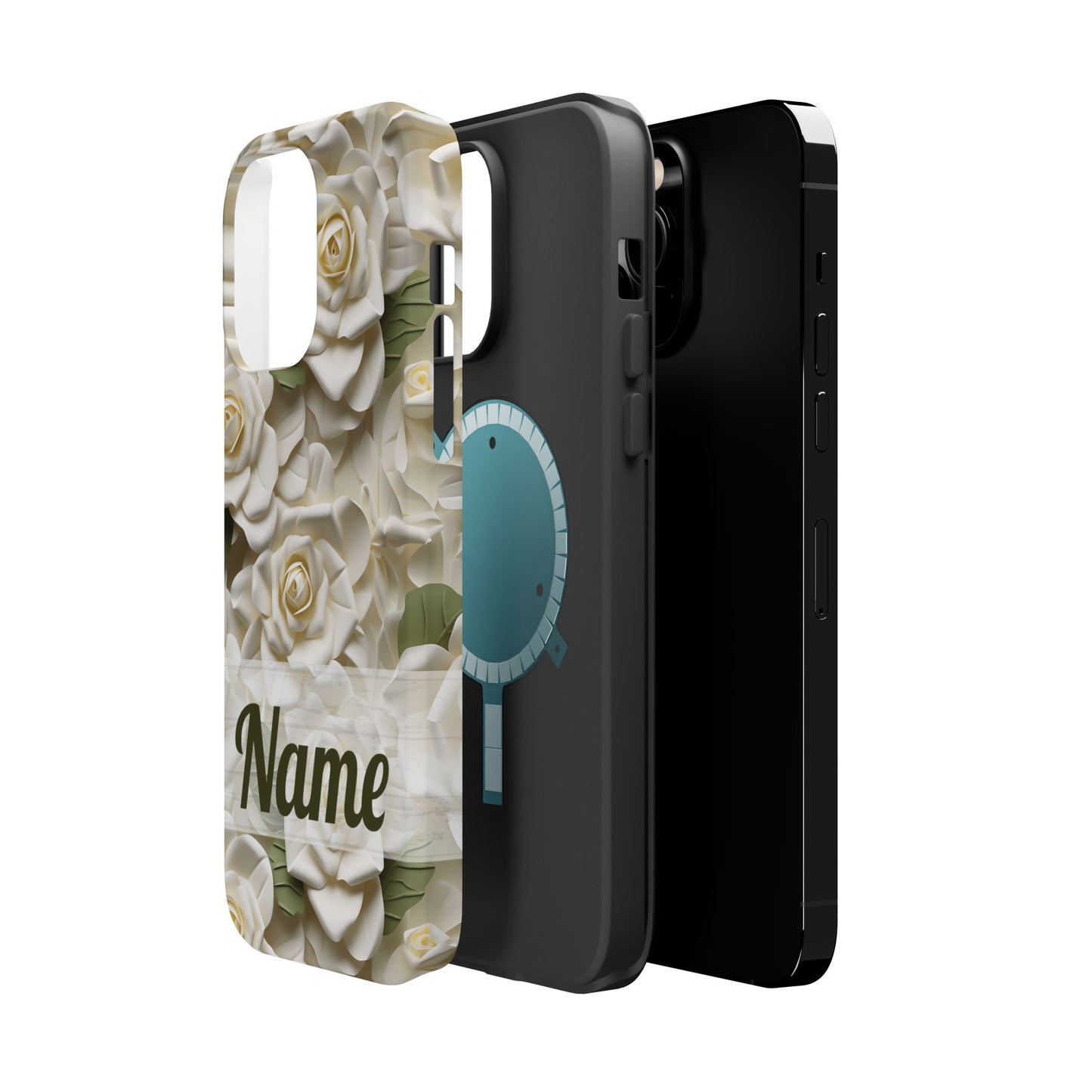 June Birth Flower Phone Case • White Paper Rose iPhone Cover • 3D Floral MagSafe Gift