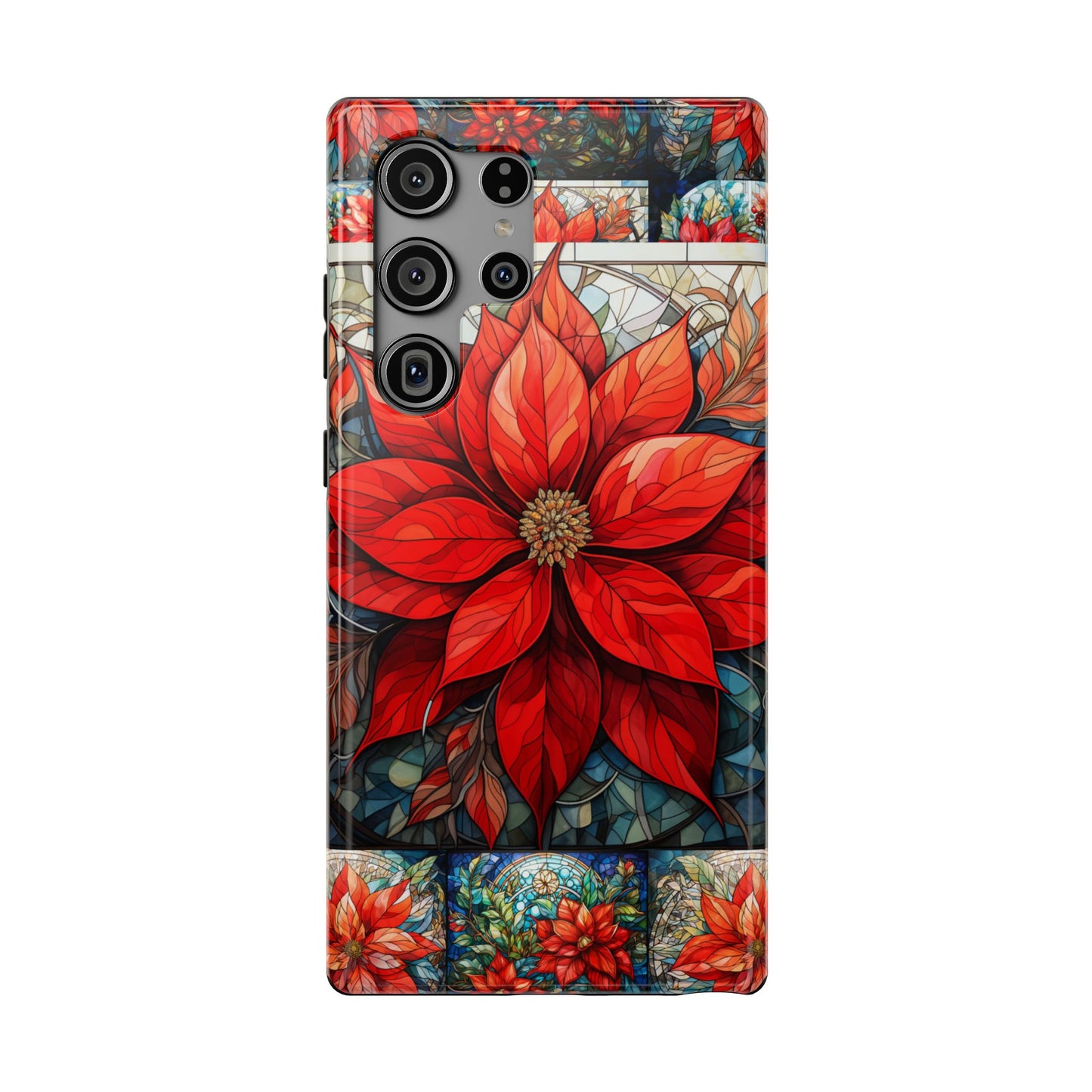 Christmas Poinsettia Stained Glass Phone Case - Christmas Phone Case Impact-Resistant Case