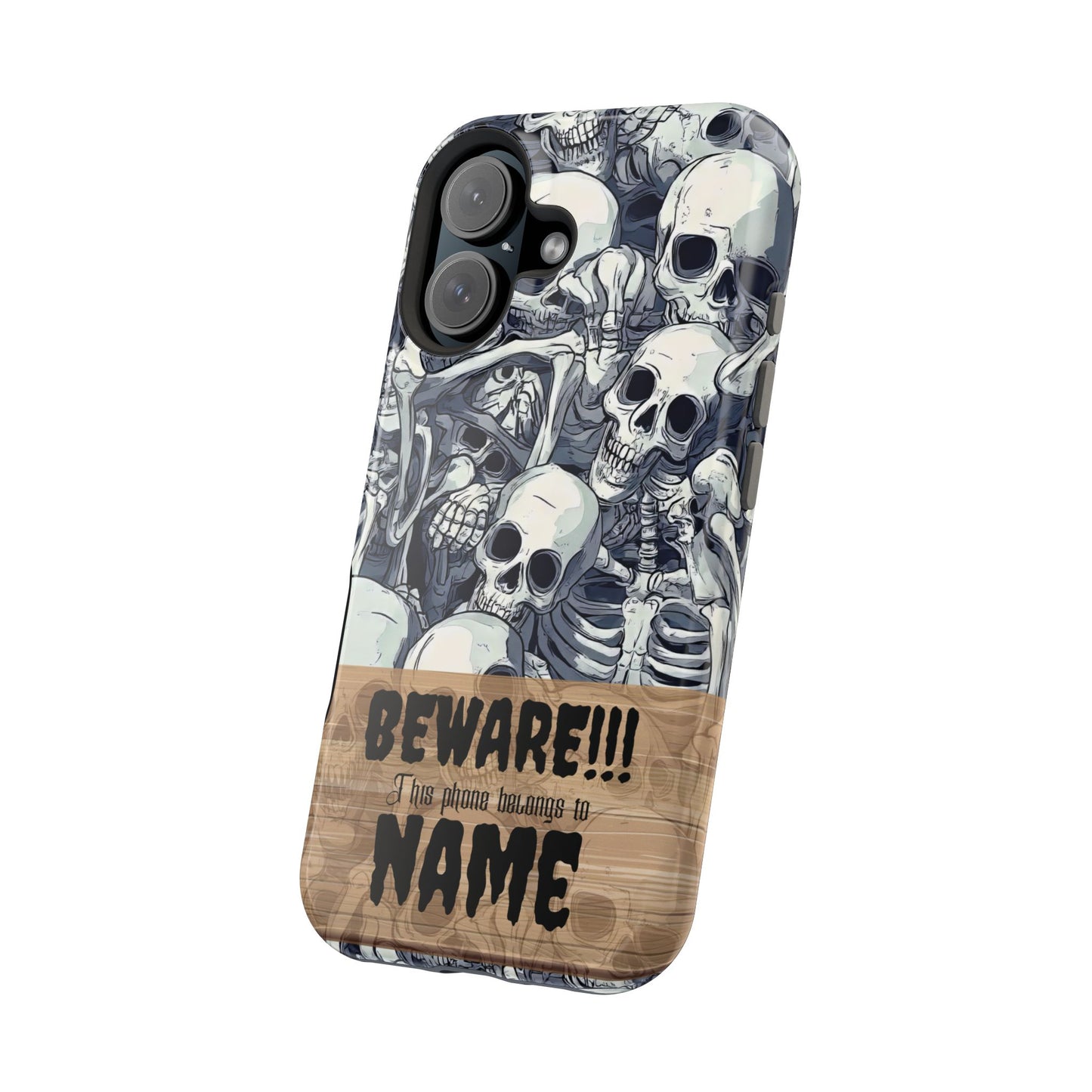 Custom, Personalized Halloween Magnetic Tough Cases for iPhone - Beware Skulls with Name