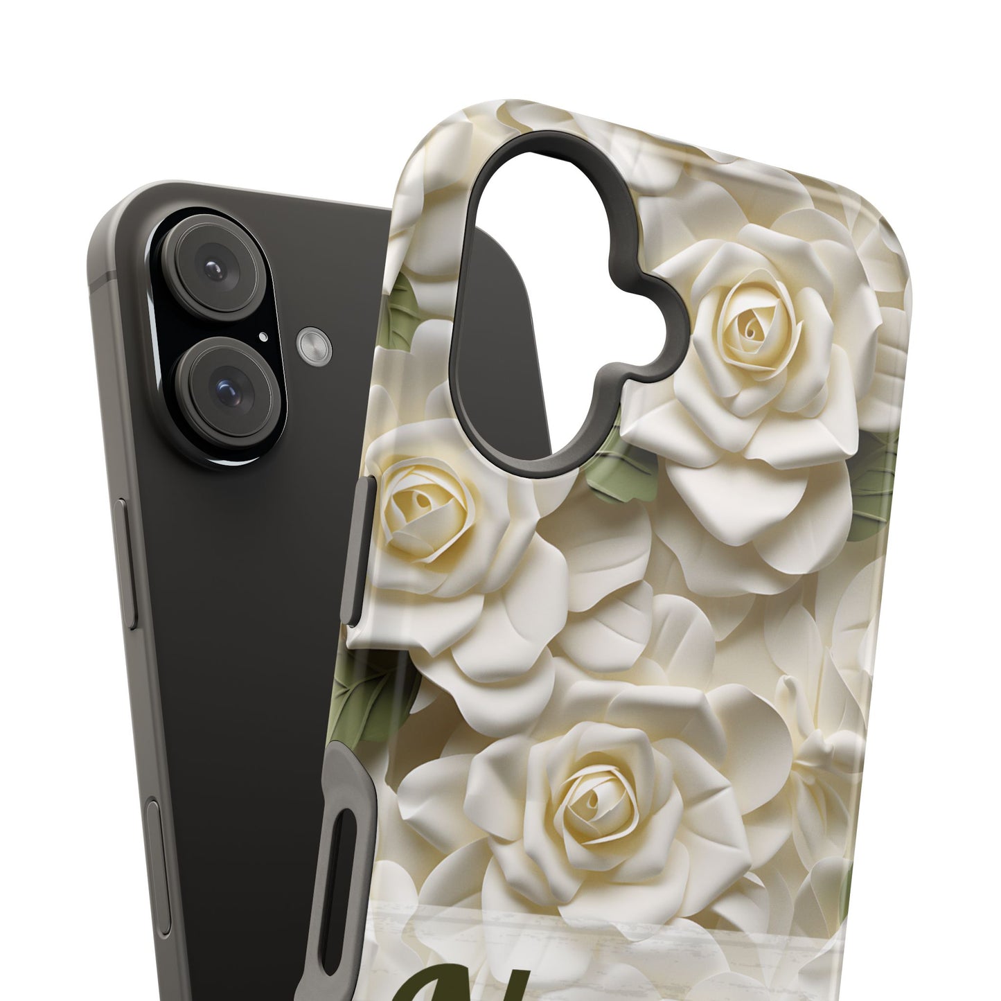 June Birth Flower Phone Case • White Paper Rose iPhone Cover • 3D Floral MagSafe Gift