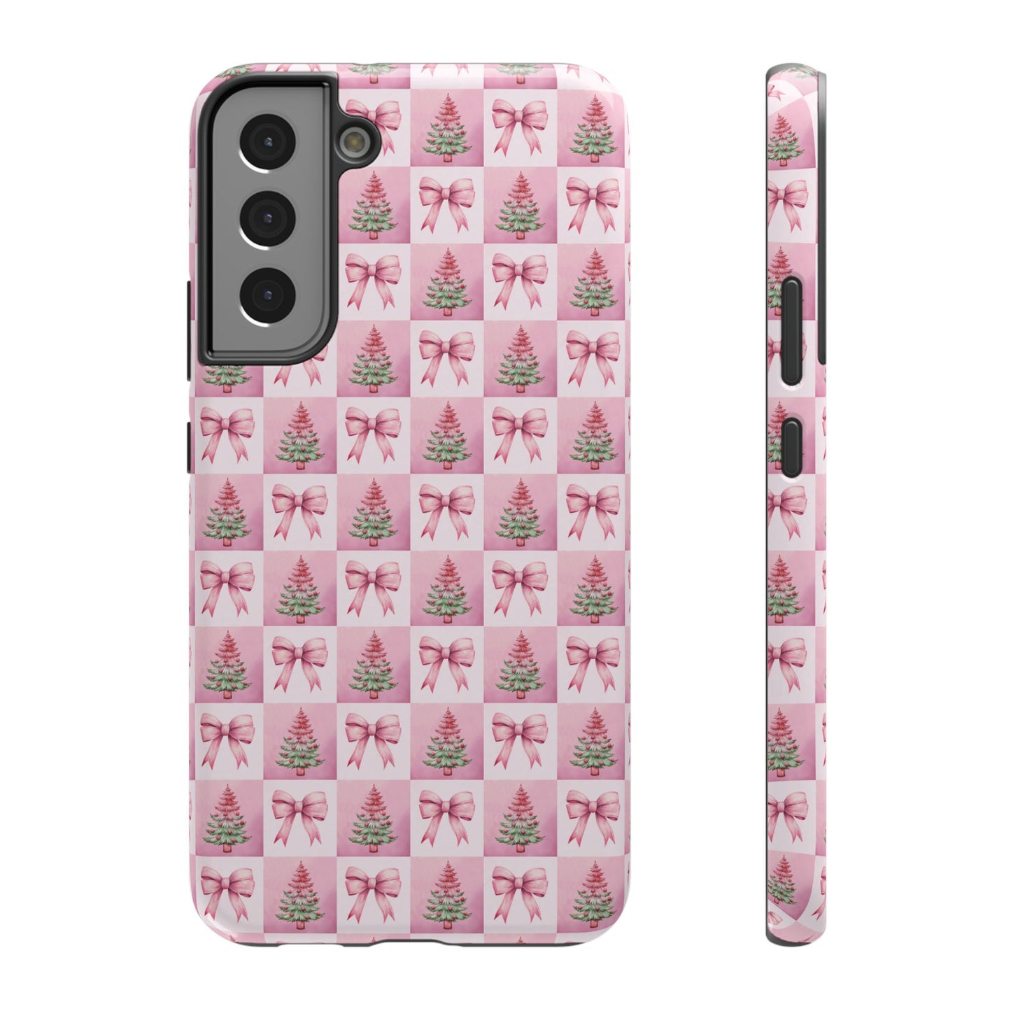 Pink Retro Christmas Tree & Coquette Phone Case - Christmas Phone Case Impact-Resistant Cases iPhone Samsung