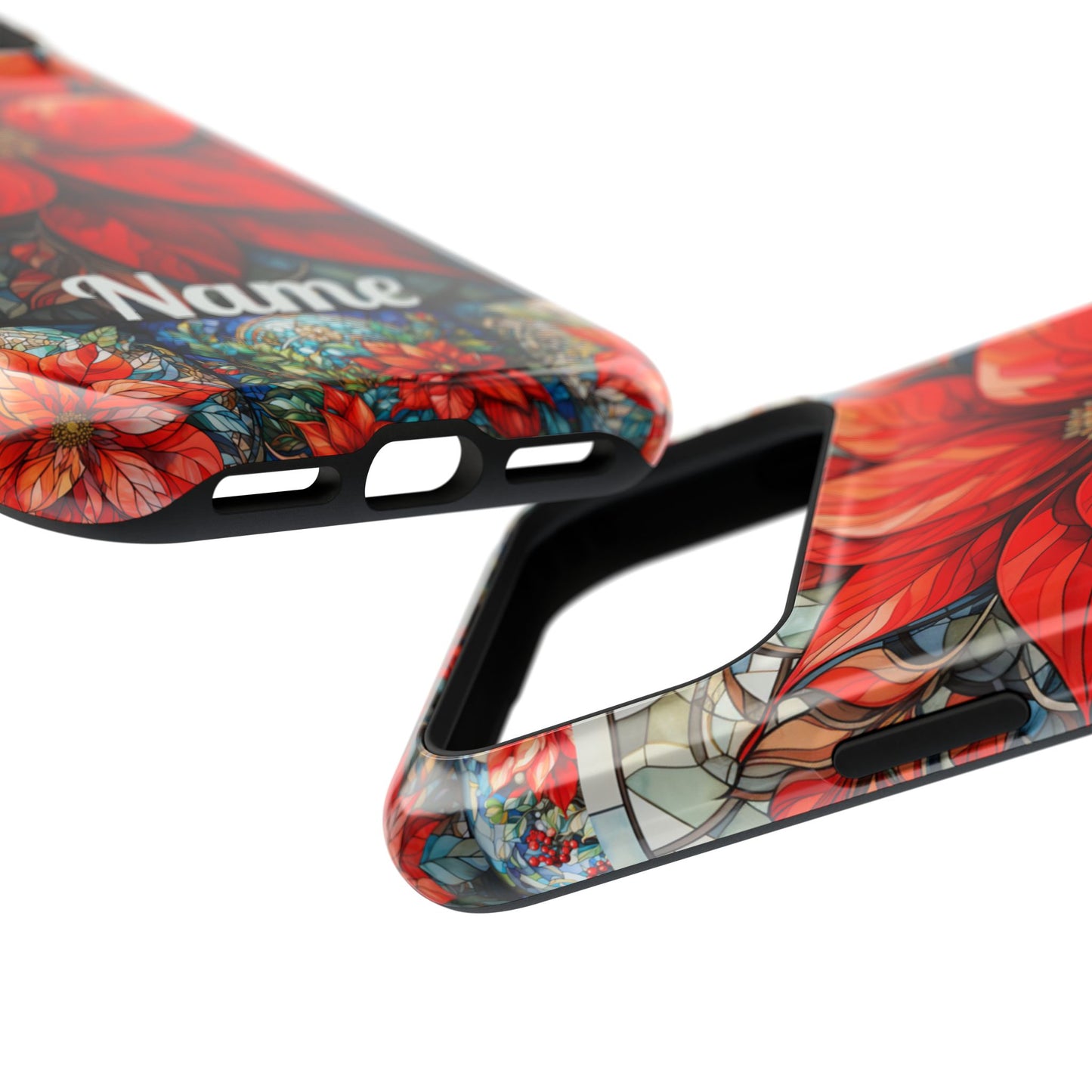 Christmas Poinsettia Stained Glass Phone Case - Personalized Christmas Phone Case Impact-Resistant Case