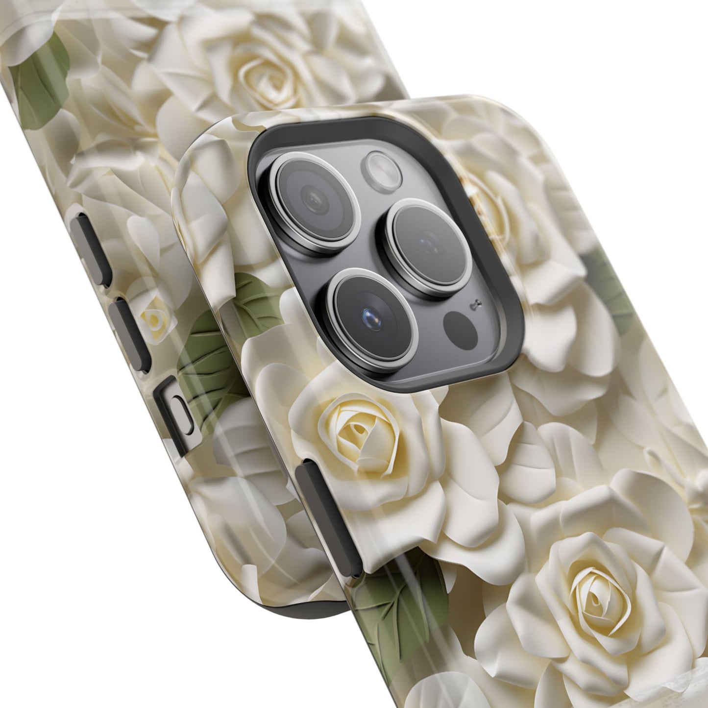 June Birth Flower Phone Case • White Paper Rose iPhone Cover • 3D Floral MagSafe Gift