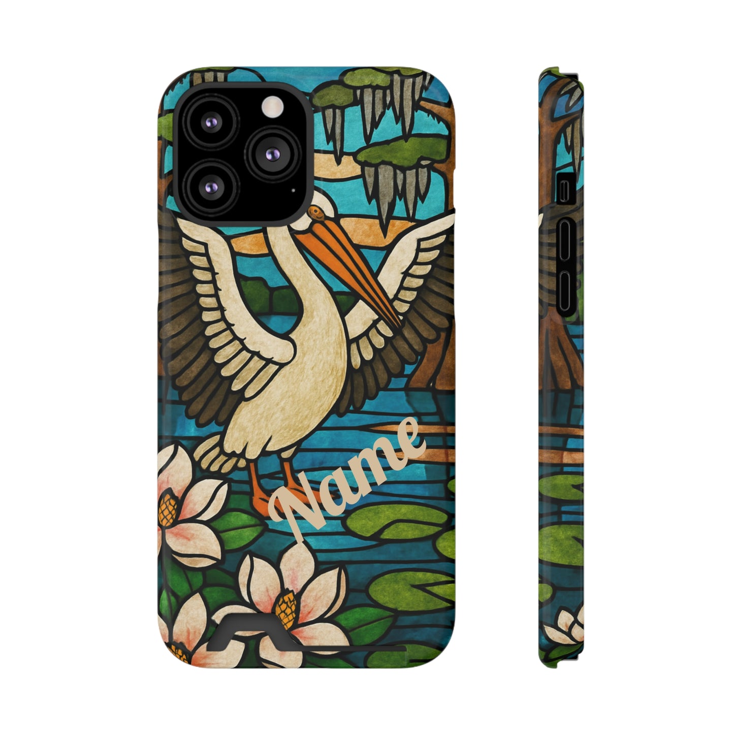 CAJUN DEB MDS Awareness Phone Case With Card Holder, Pelican, Stained Glass case, Louisiana phone case, magnolia