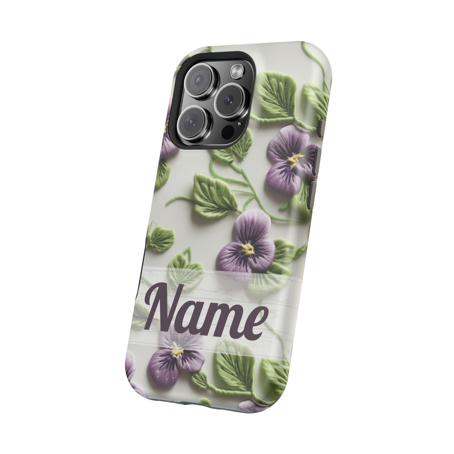 February Birth Flower Phone Case • Violet Embroidery iPhone Cover • MagSafe Gift for Her