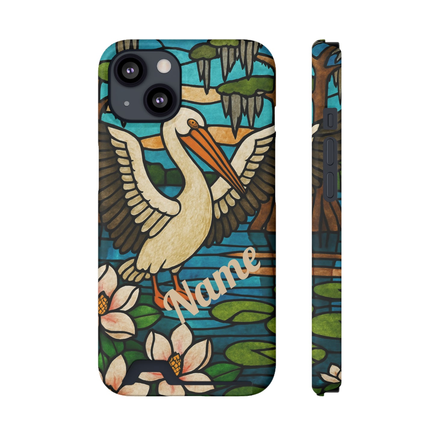 CAJUN DEB MDS Awareness Phone Case With Card Holder, Pelican, Stained Glass case, Louisiana phone case, magnolia