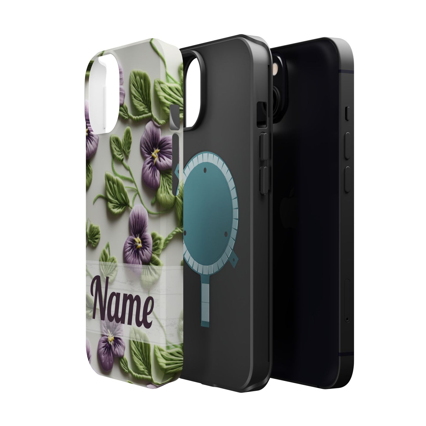 February Birth Flower Phone Case • Violet Embroidery iPhone Cover • MagSafe Gift for Her