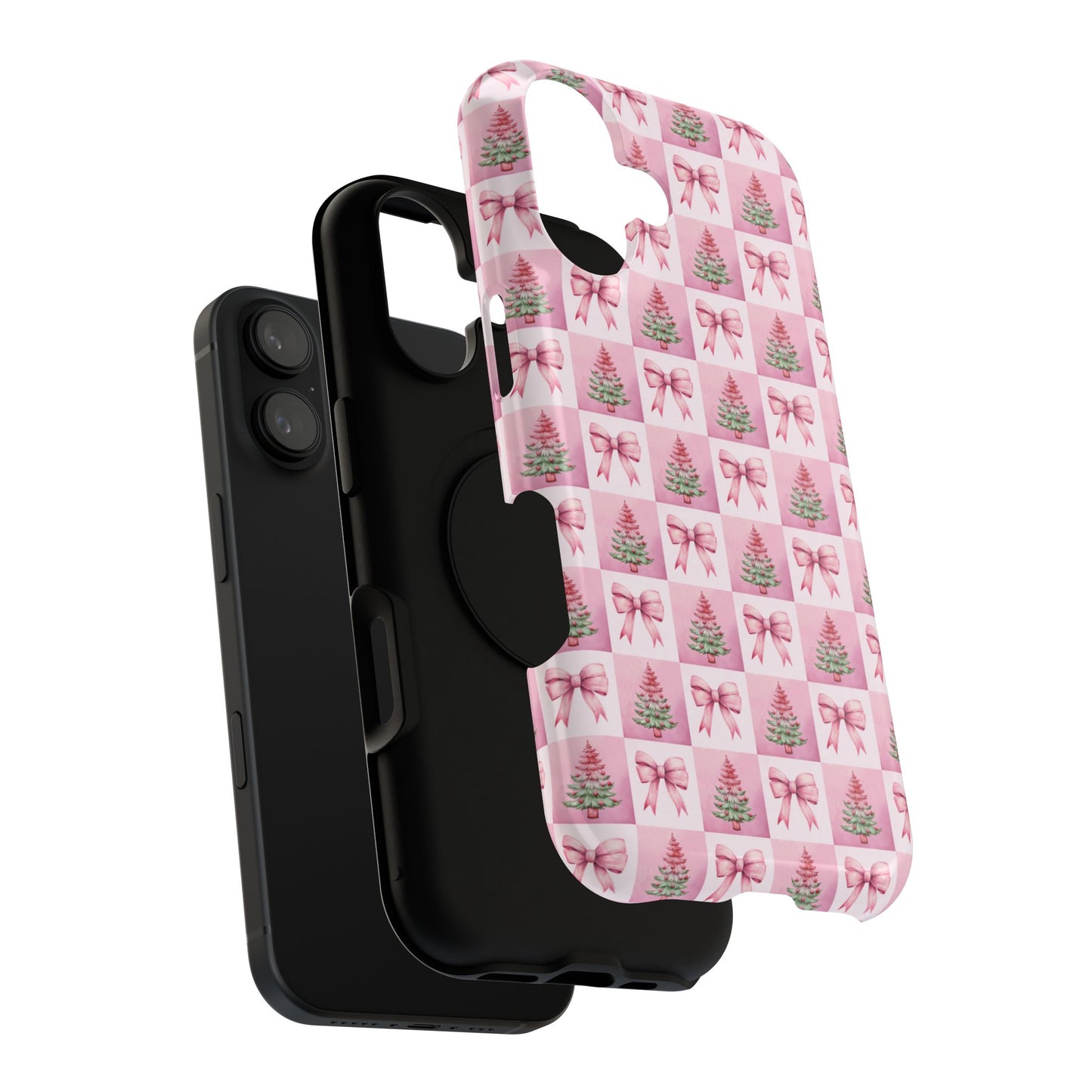 Pink Retro Christmas Tree & Coquette Phone Case - Christmas Phone Case Impact-Resistant Cases iPhone Samsung