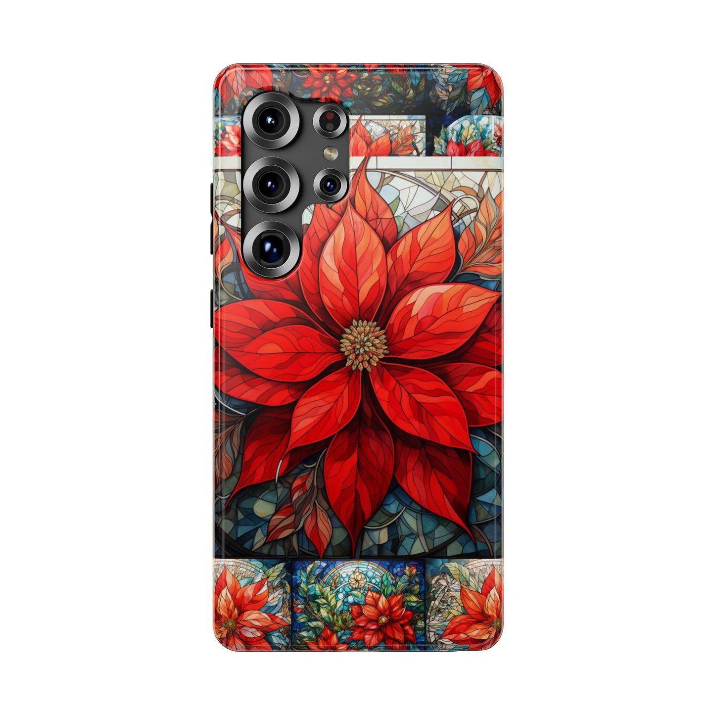 Christmas Poinsettia Stained Glass Phone Case - Christmas Phone Case Impact-Resistant Case